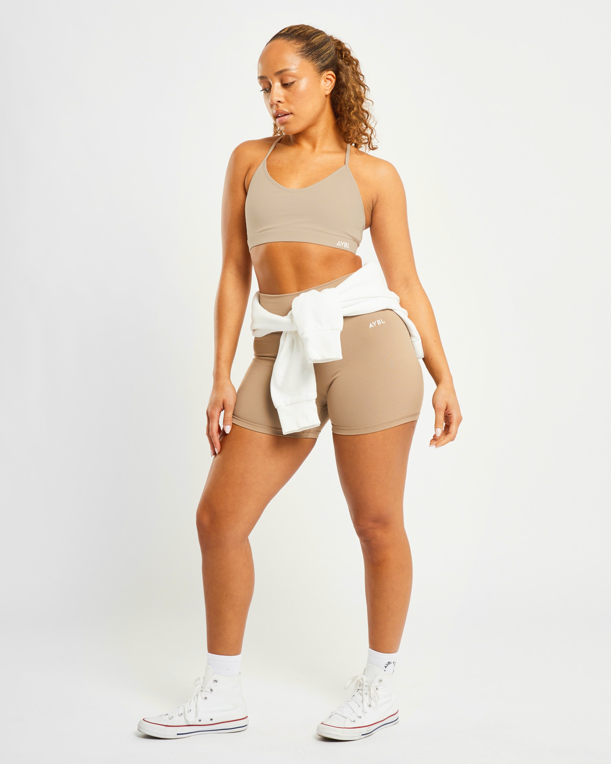 Essential V Neck Sports Bra - Mocha