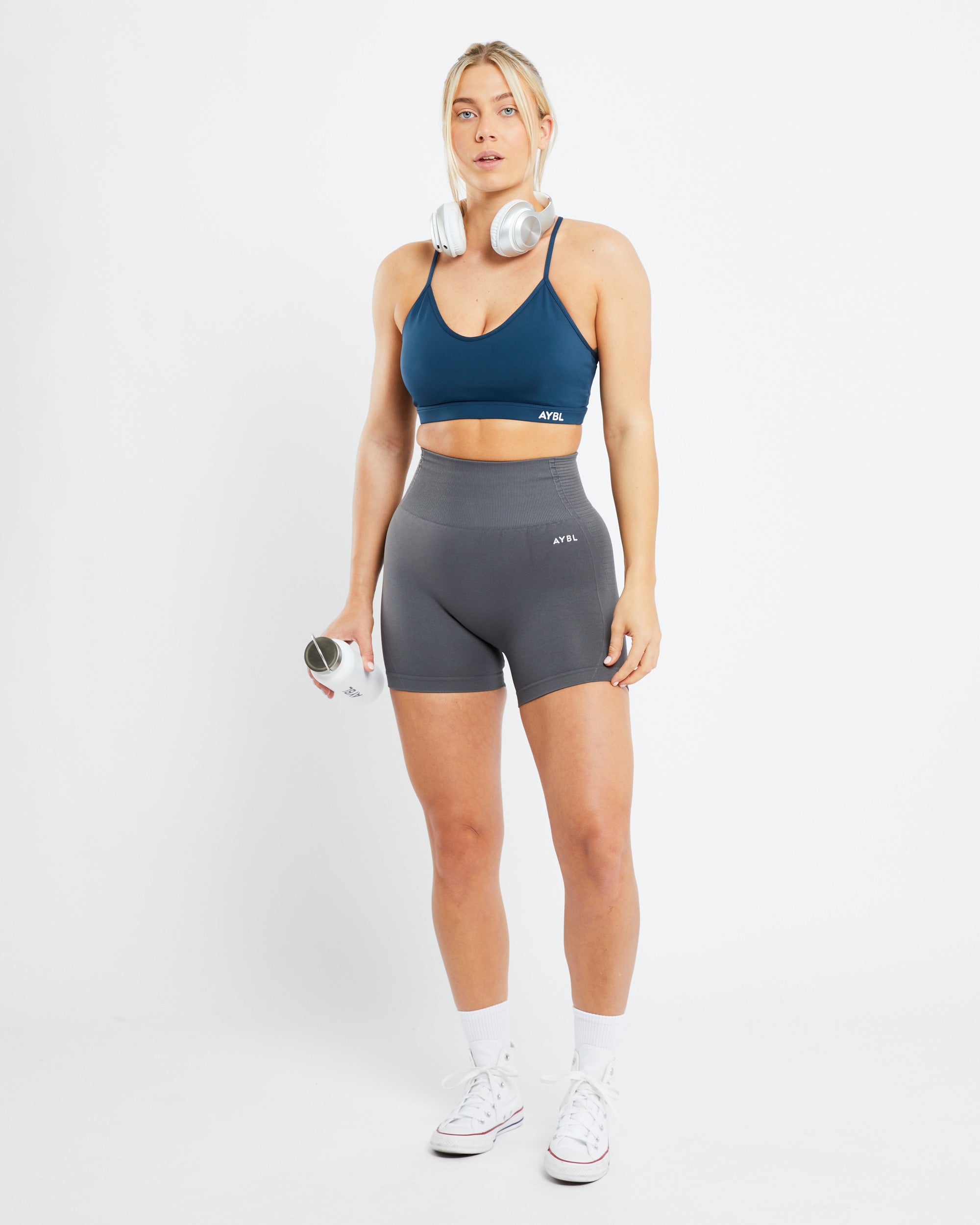 Essential V Neck Sports Bra - Marine Blue