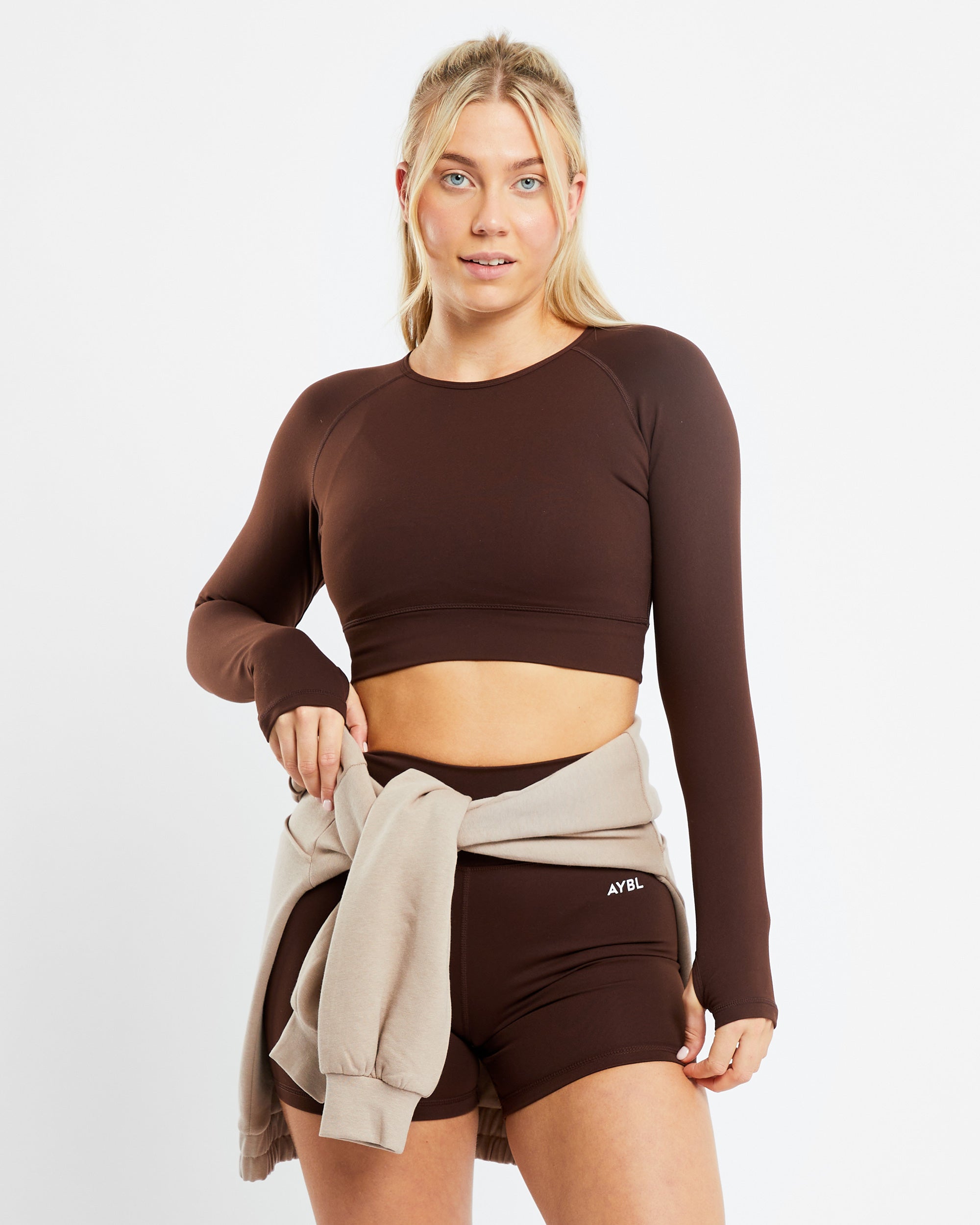 Core Long Sleeve Crop Top - Chocolate Brown