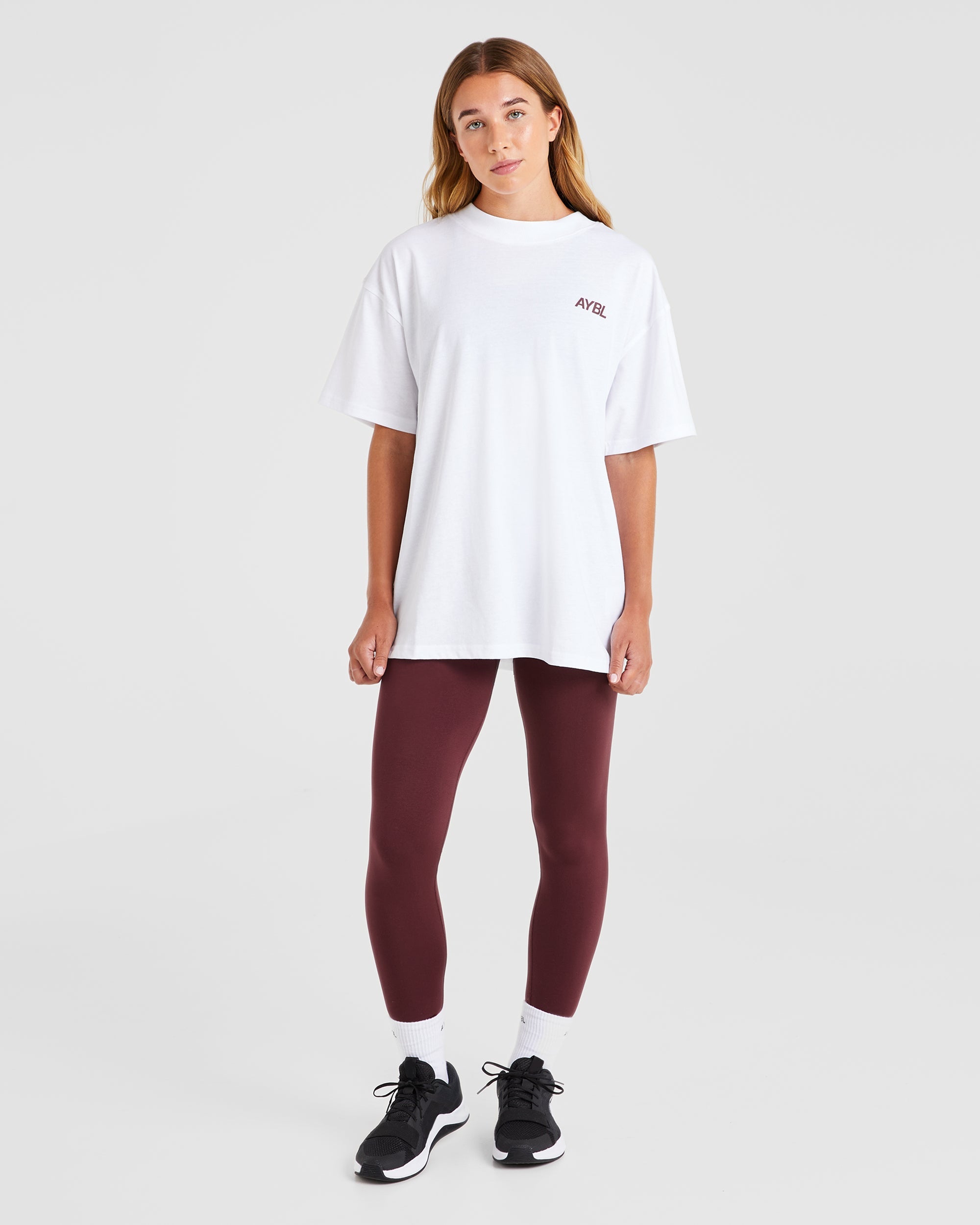 AYBL Sports Club Oversized T Shirt - White/Burgundy