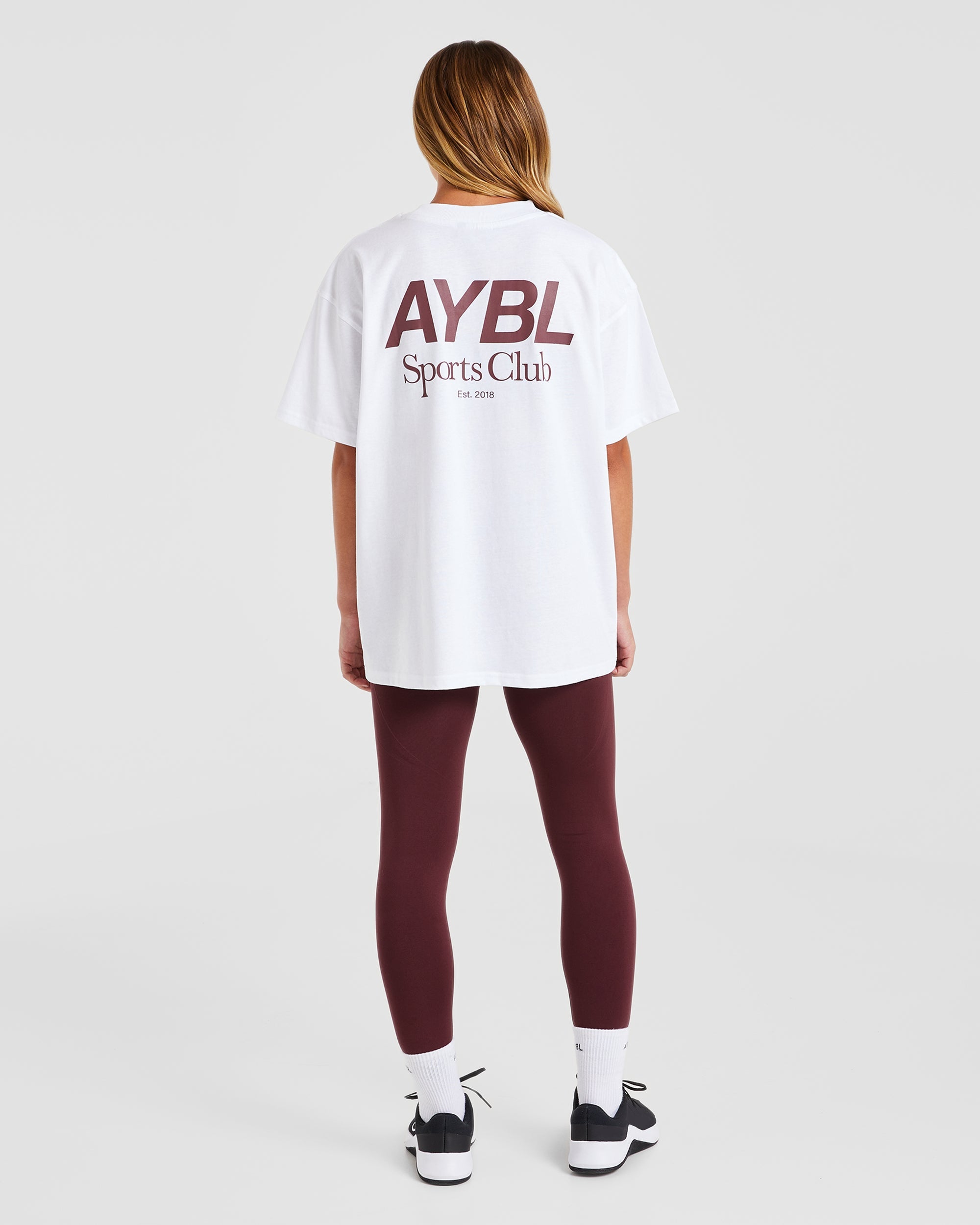 AYBL Sports Club Oversized T Shirt - White/Burgundy