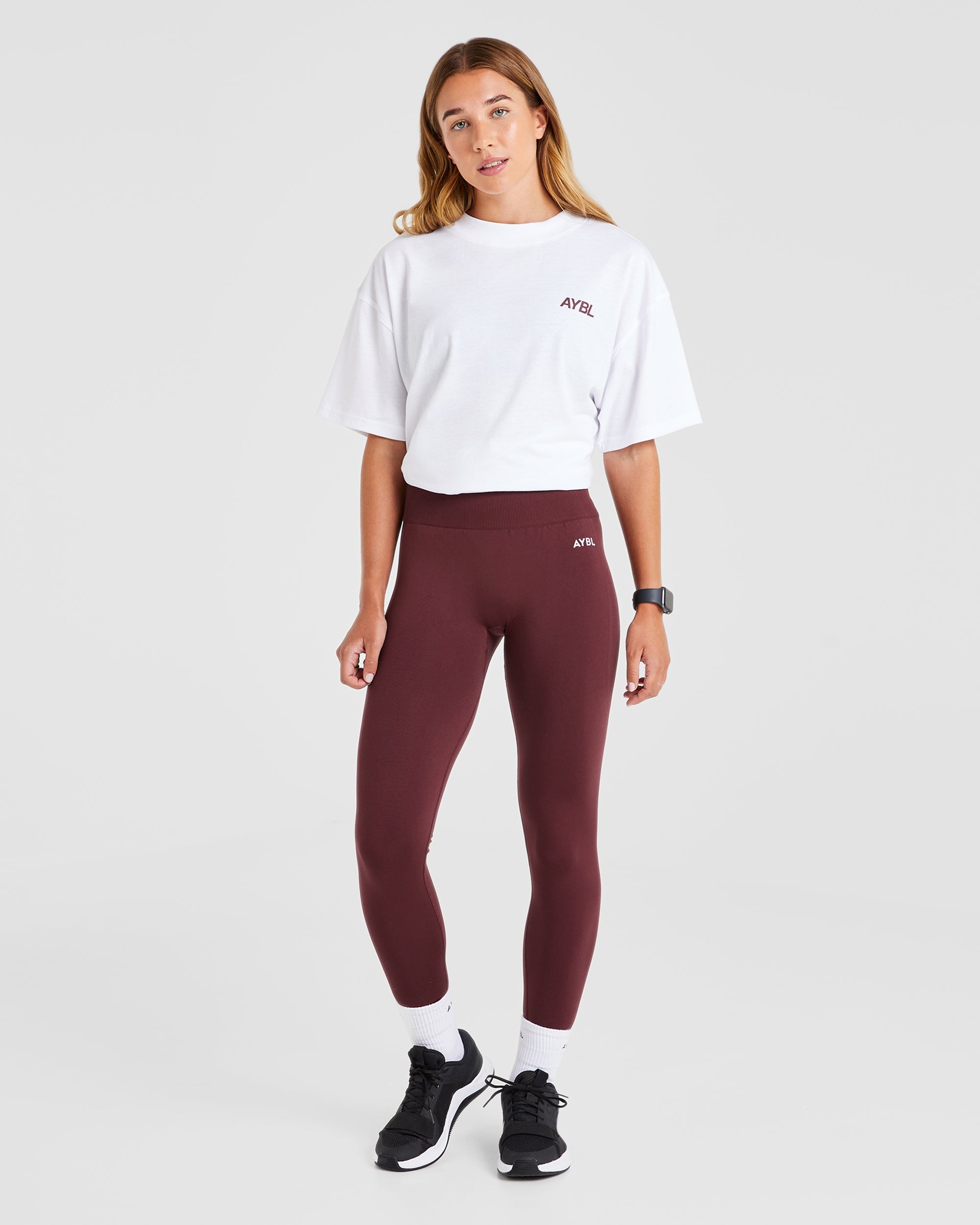 AYBL Sports Club Oversized T Shirt - White/Burgundy