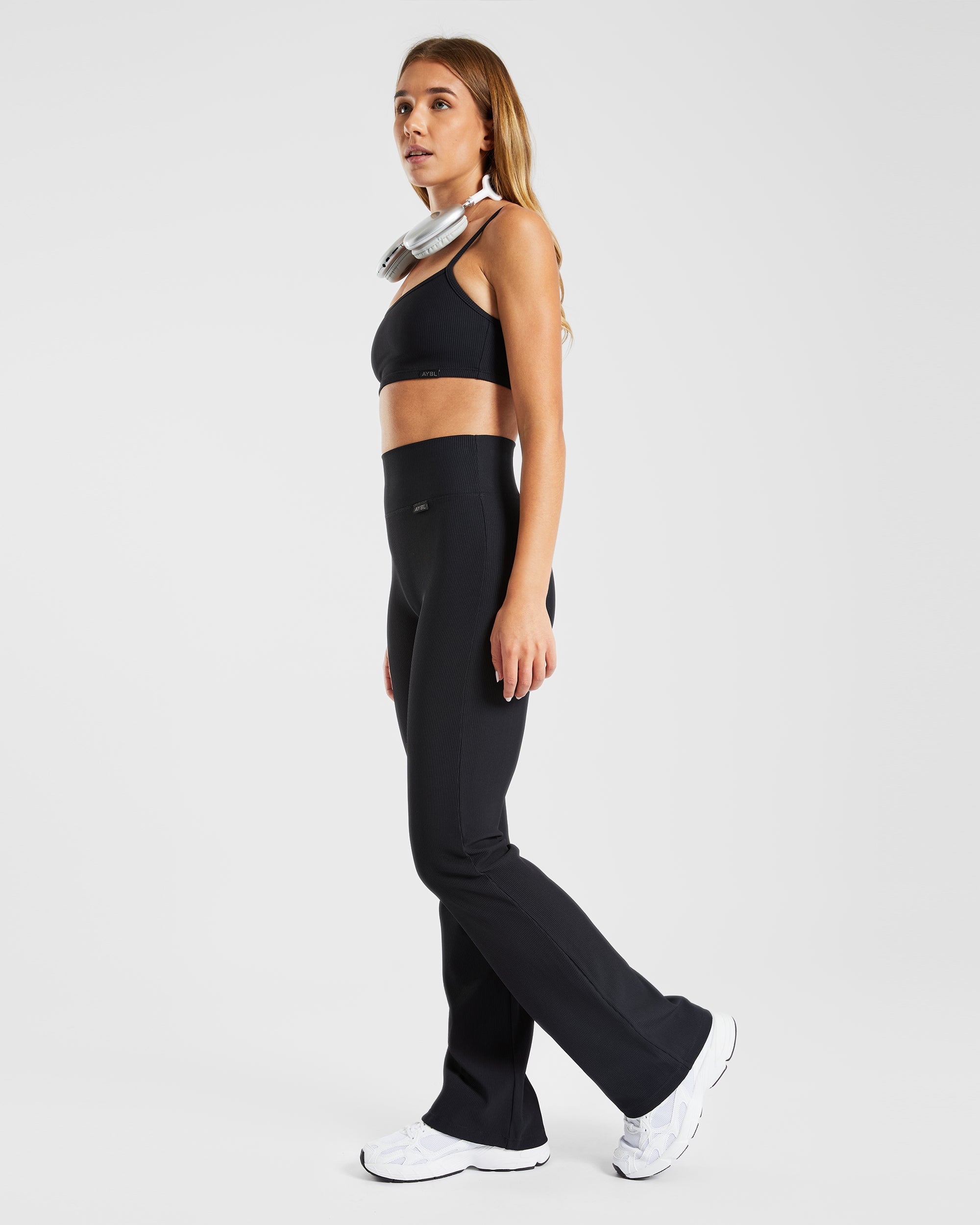 Sculpt Ribbed Flared Leggings - Black