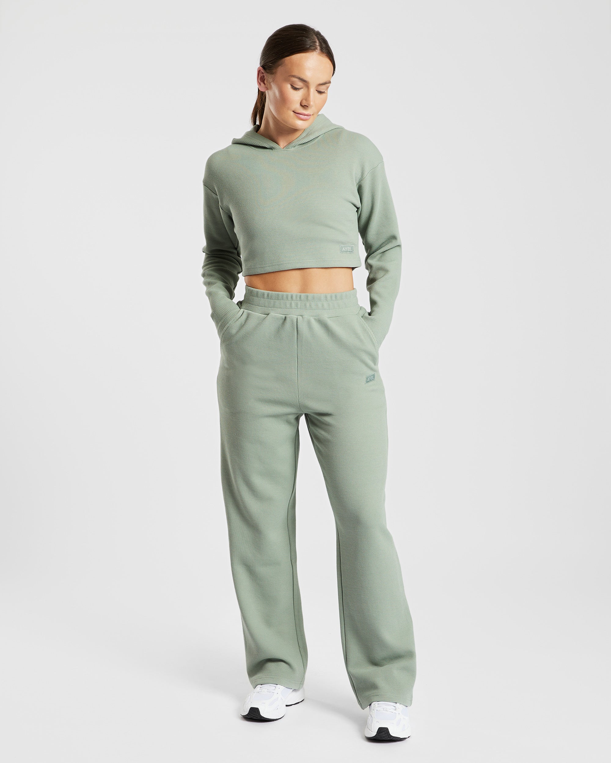 Waffle Crop Hoodie - Sage Green