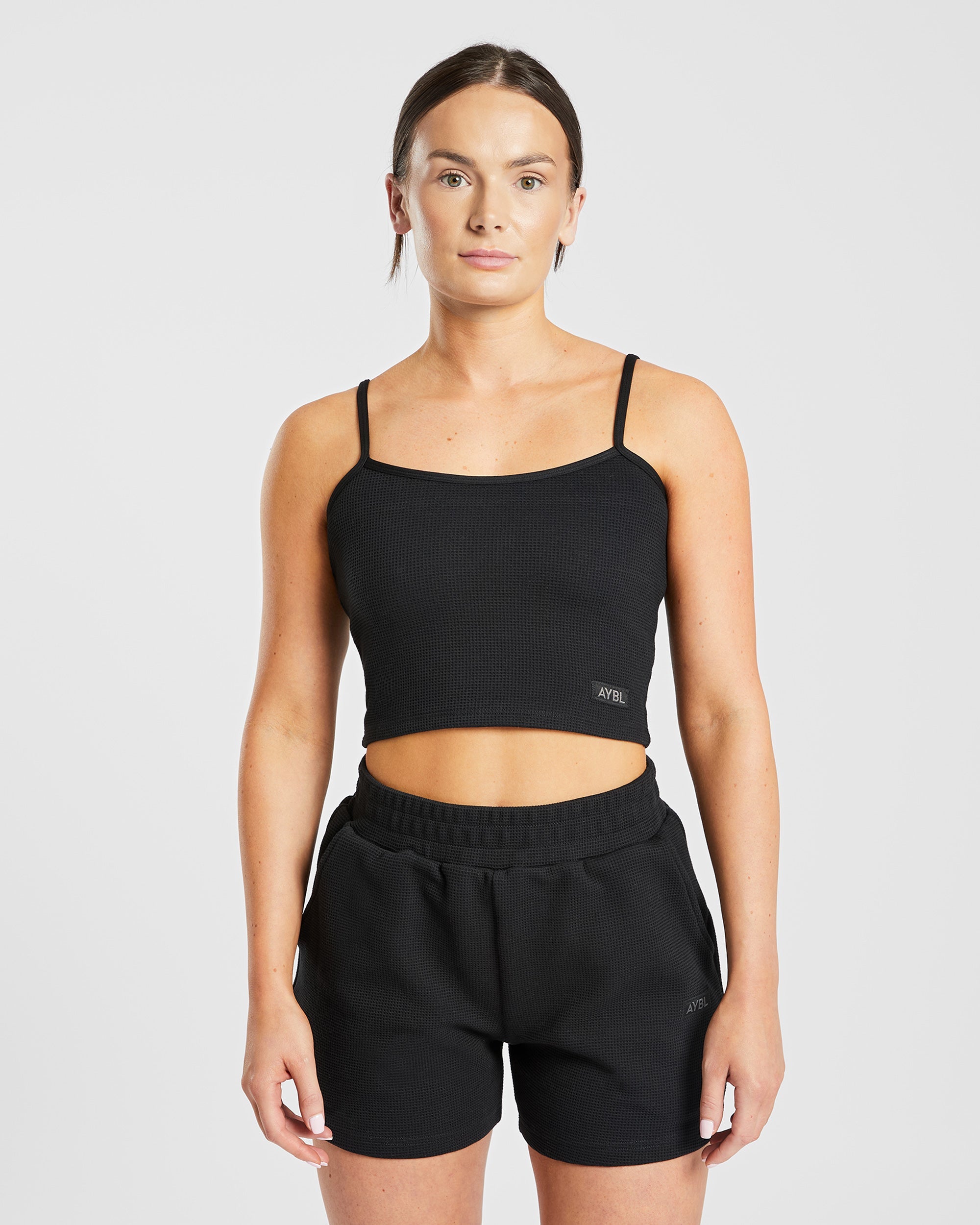 Waffle Crop Vest - Black