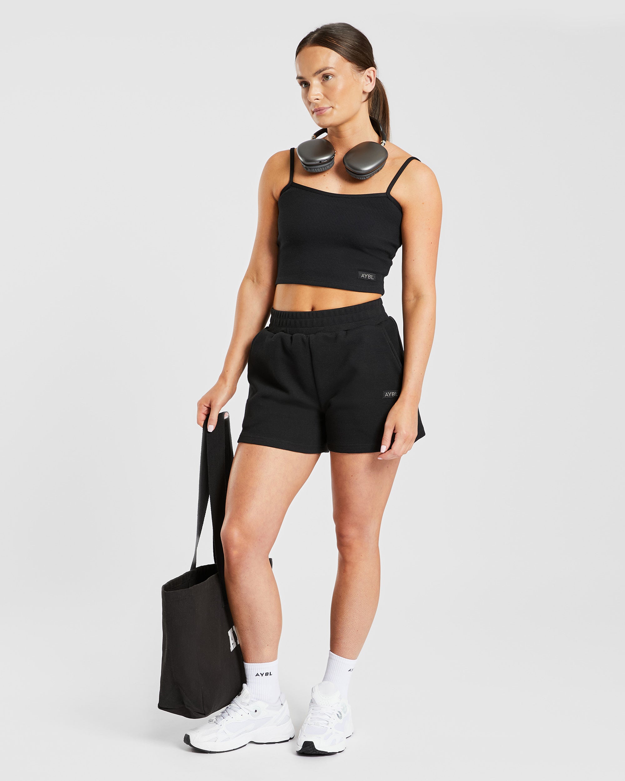 Waffle Crop Vest - Black