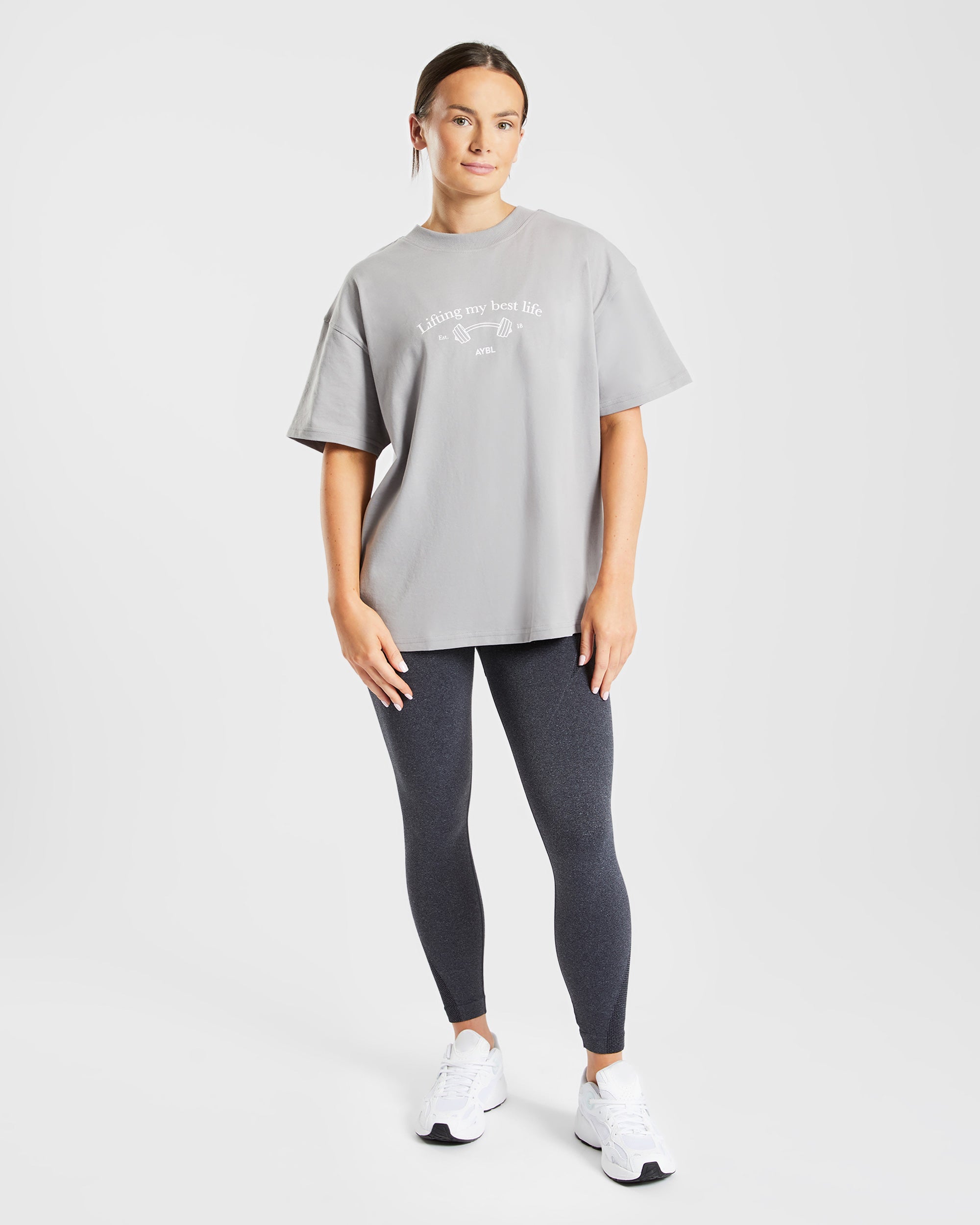 Lifting My Best Life Oversized T Shirt - Grey