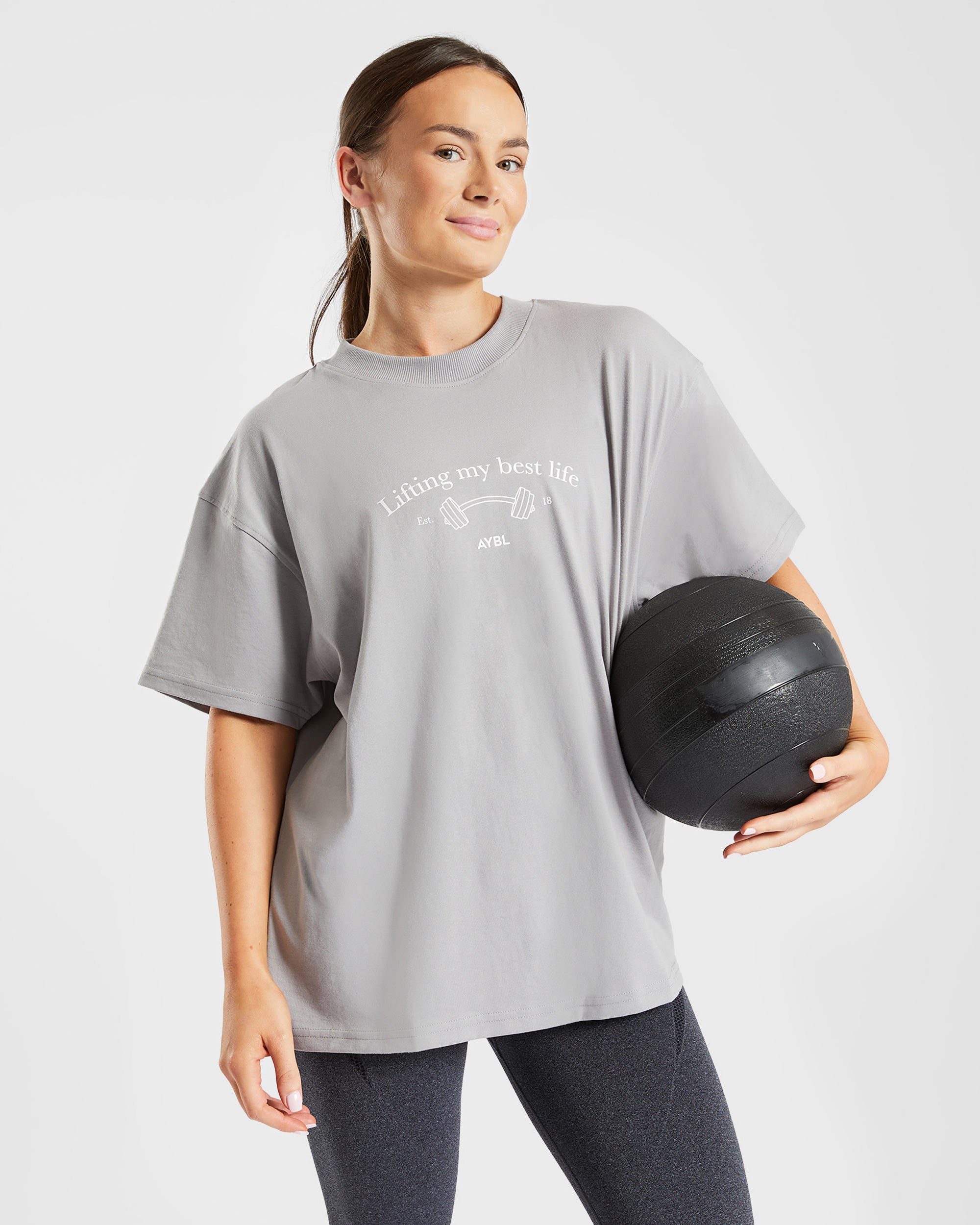 Lifting My Best Life Oversized T Shirt - Grey