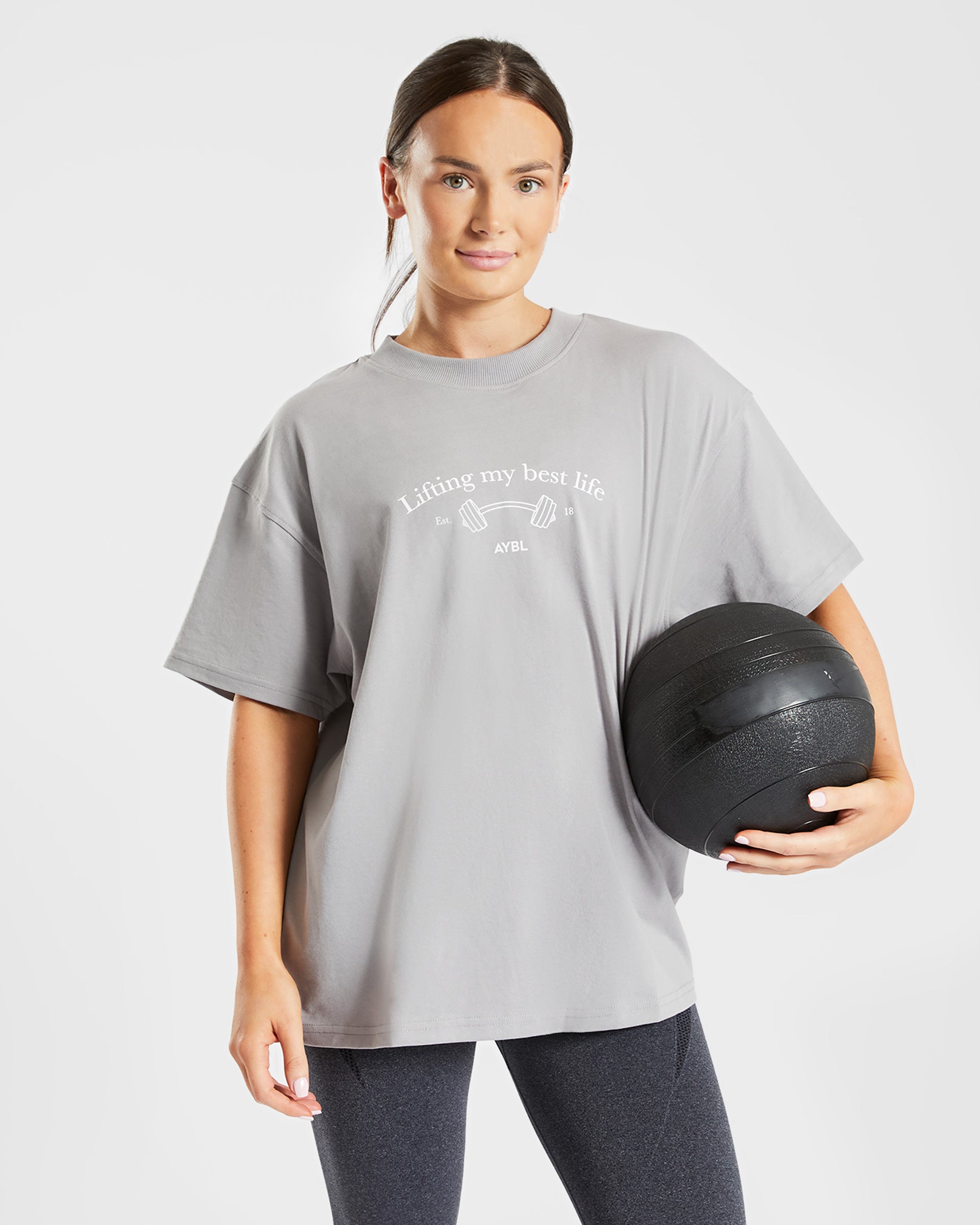 Lifting My Best Life Oversized T Shirt - Grey