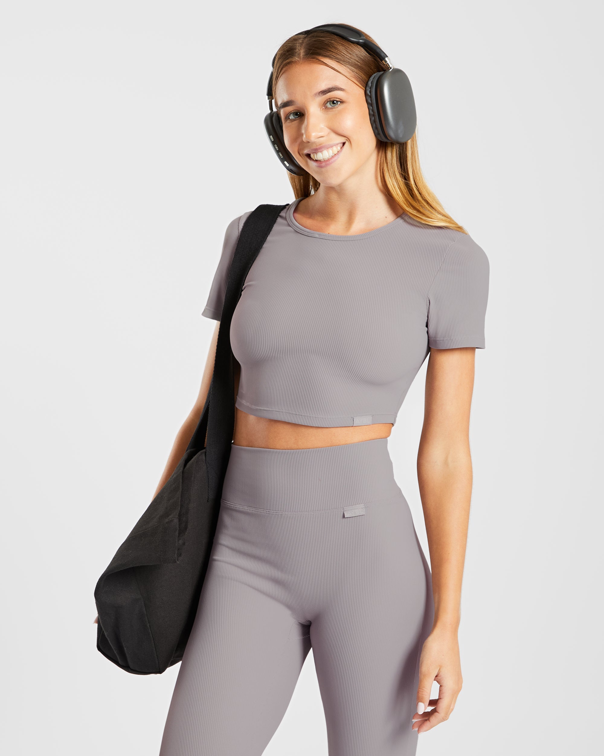 Sculpt Ribbed Crop Top - Fog Grey