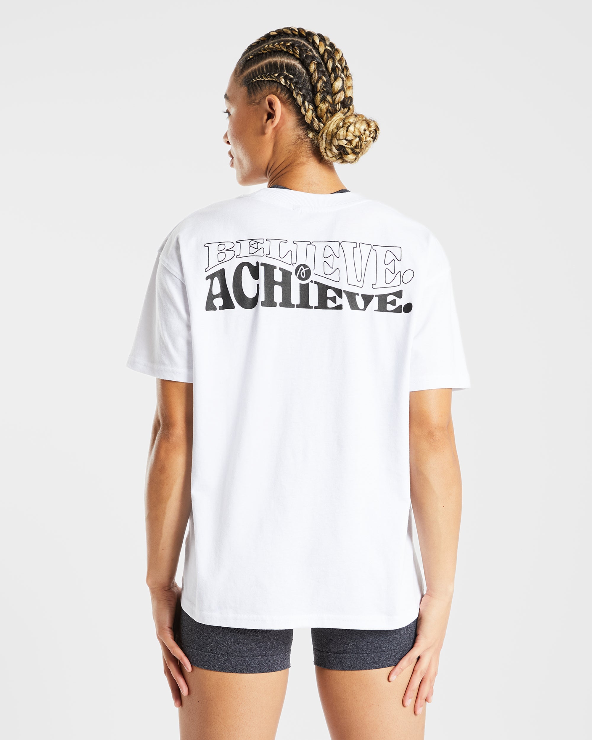 Believe Achieve Oversized T Shirt - White