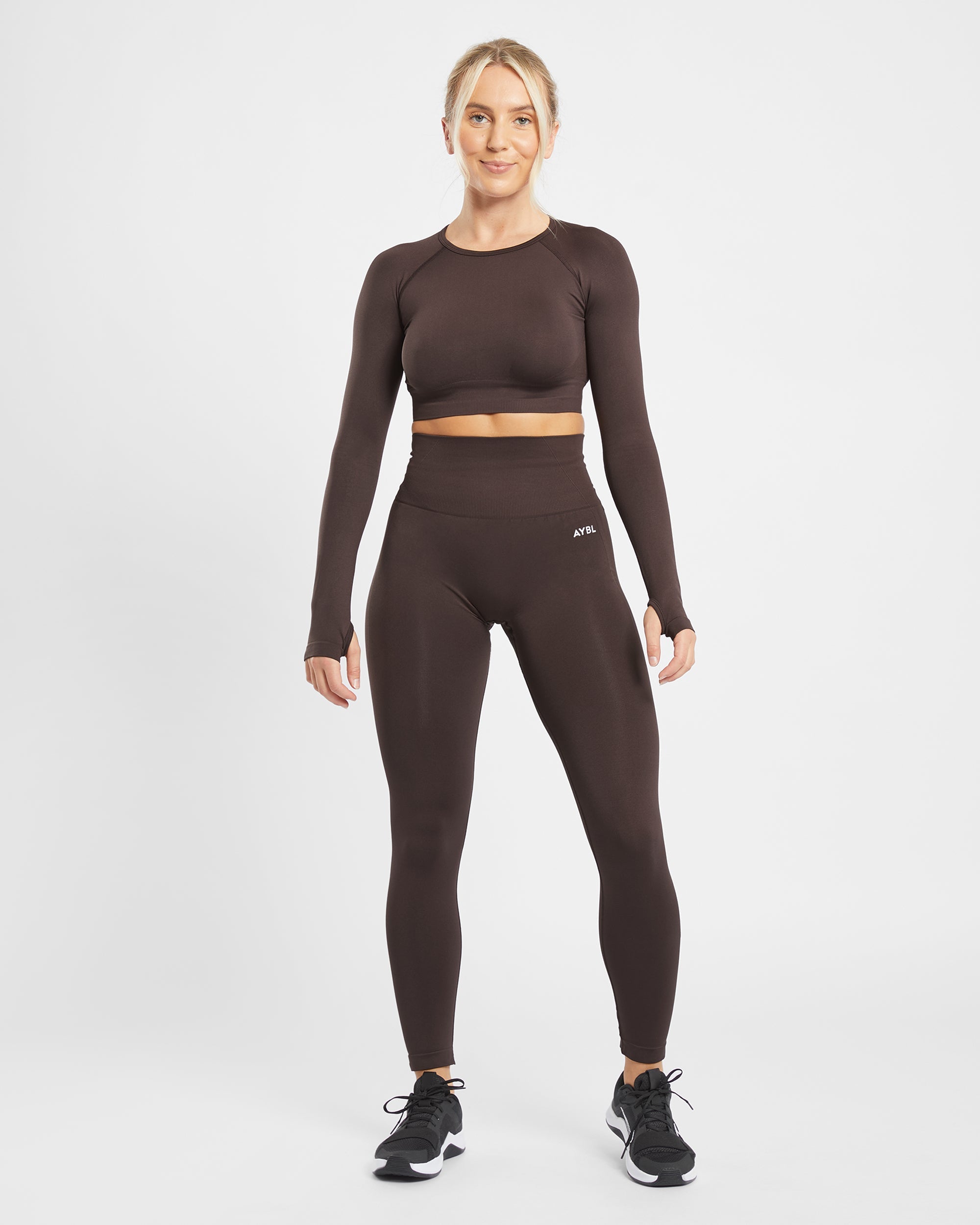 Empower Seamless Long Sleeve Crop Top - Cocoa Brown