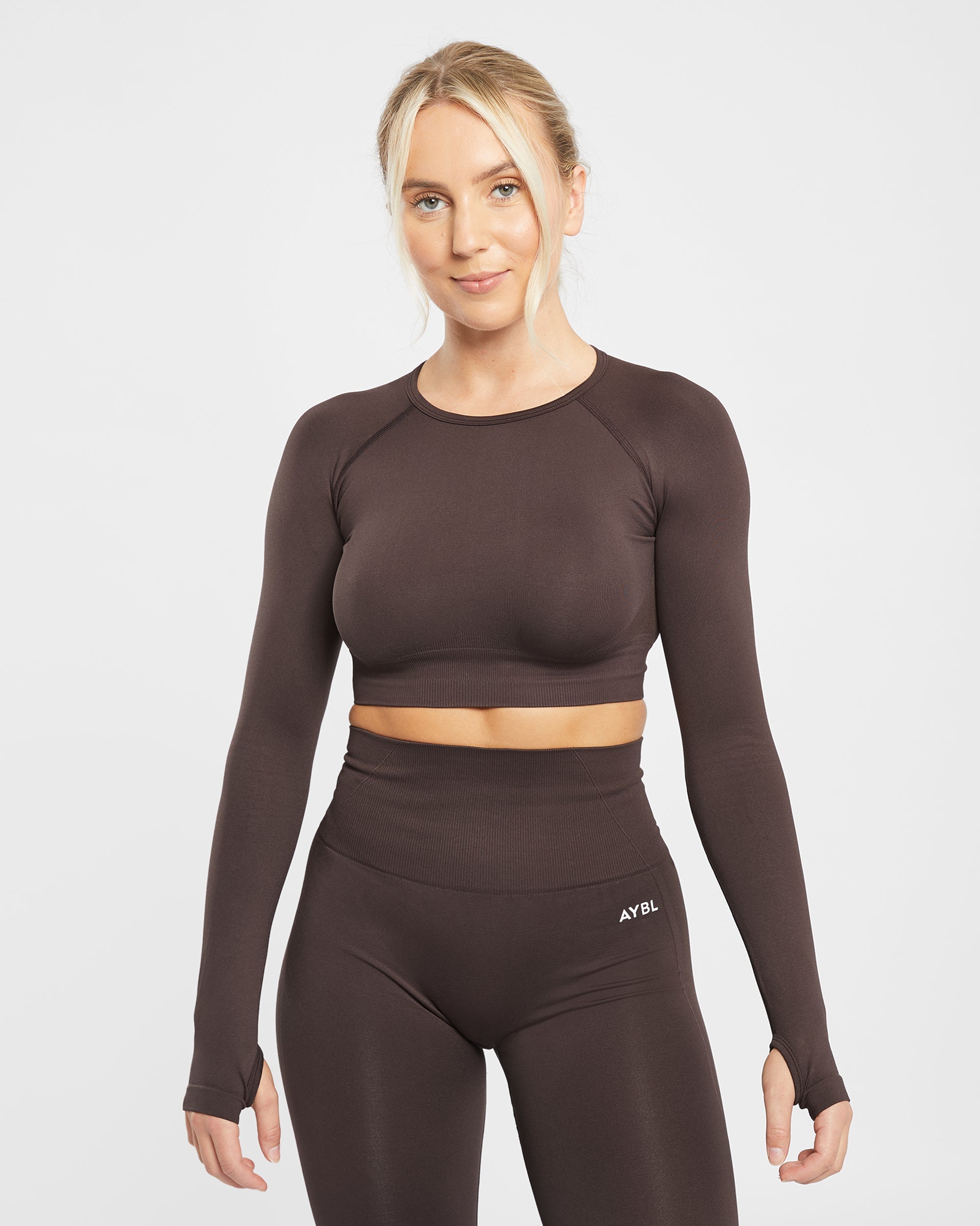 Empower Seamless Long Sleeve Crop Top - Cocoa Brown