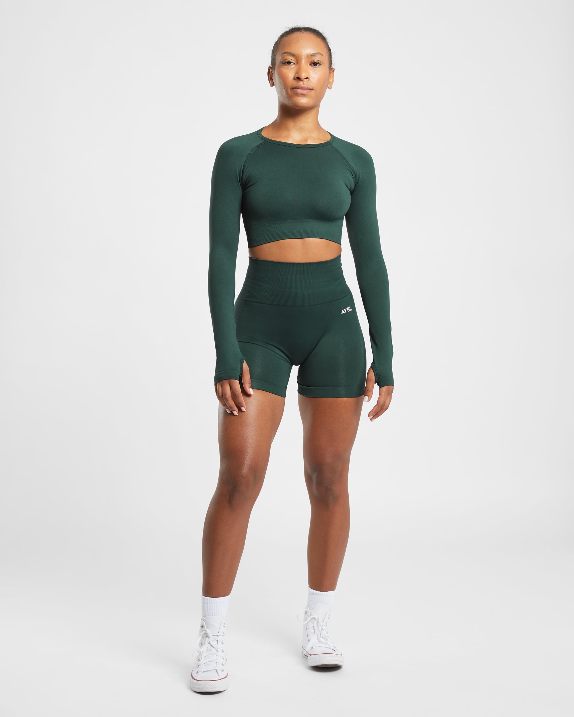 Empower Seamless Long Sleeve Crop Top - Dark Green