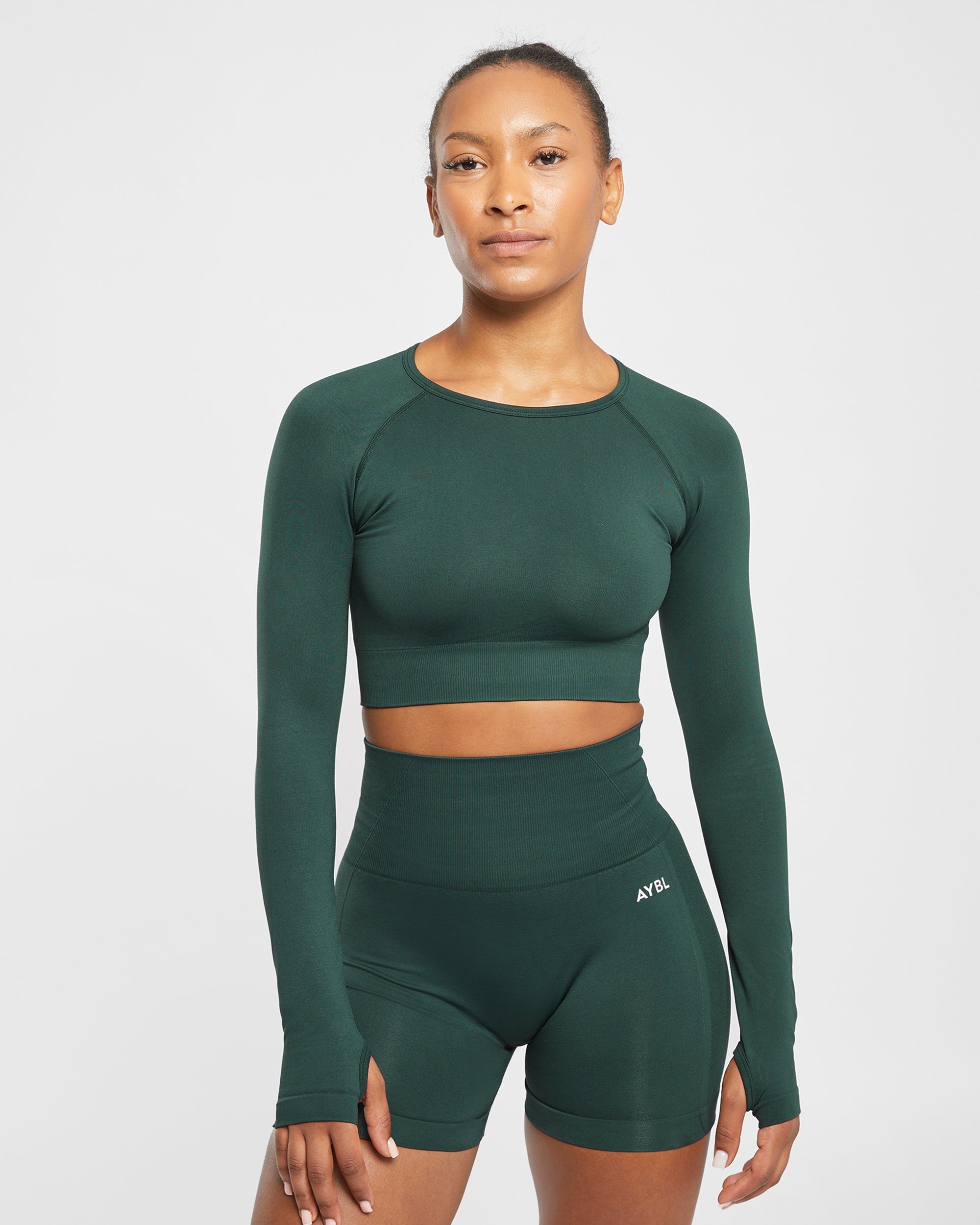 Empower Seamless Long Sleeve Crop Top - Dark Green