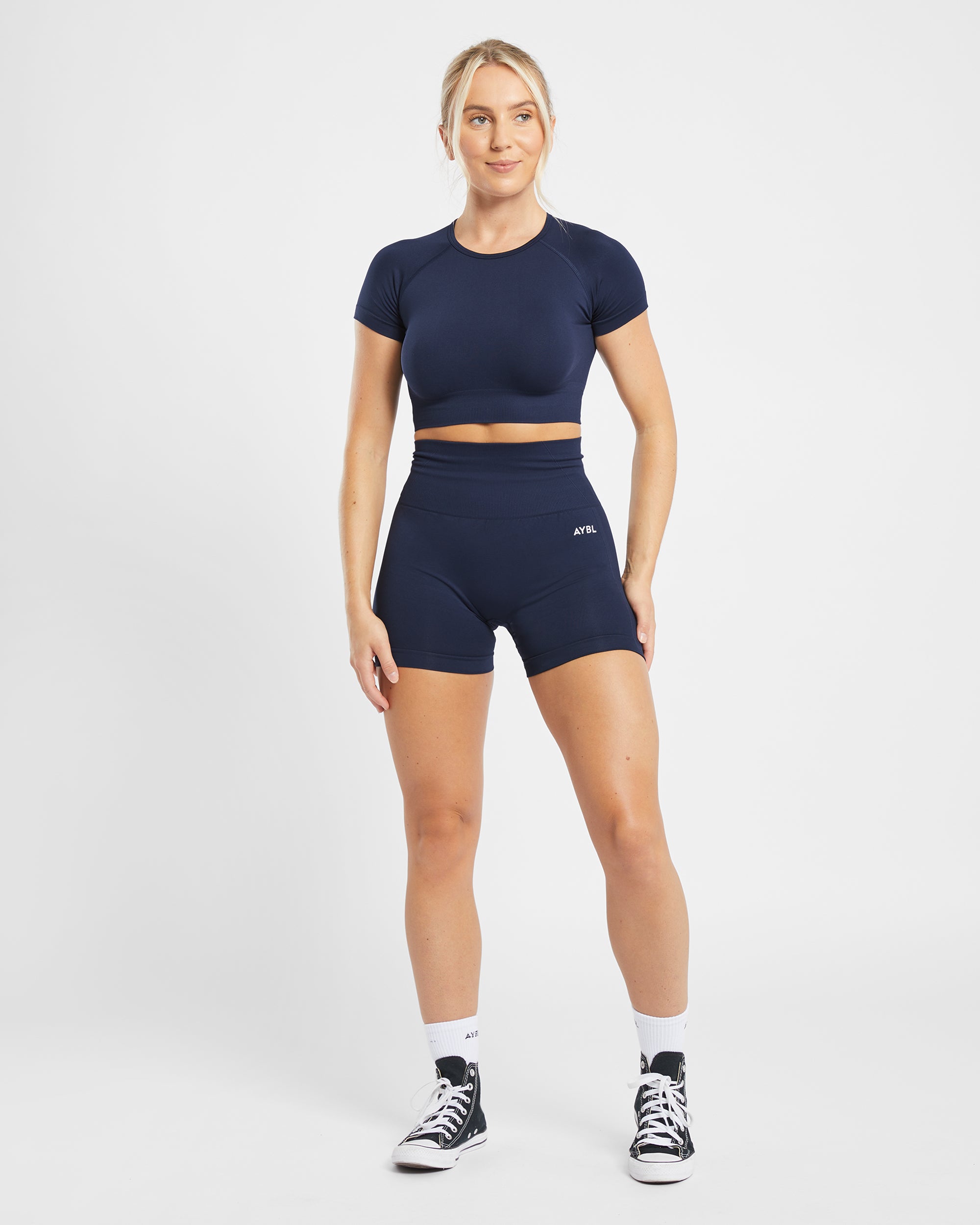 Empower Seamless Long Sleeve Crop Top - Navy