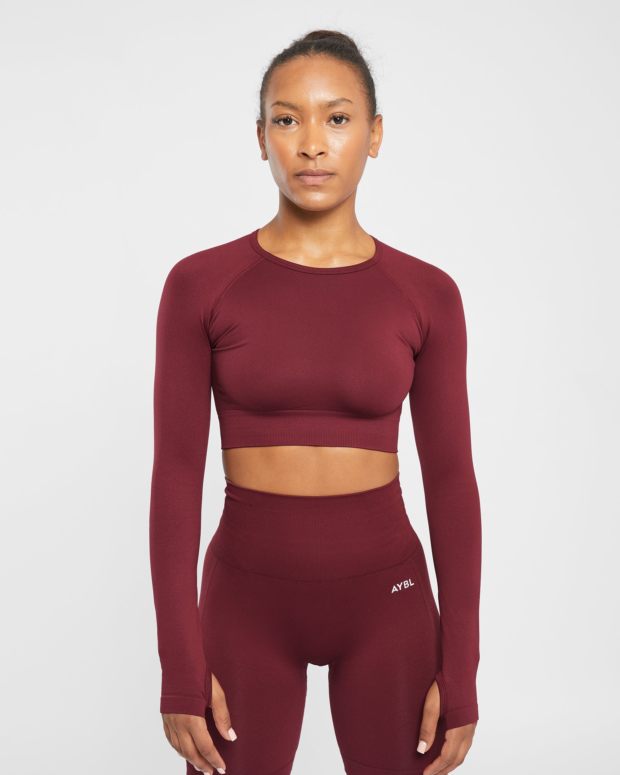 Empower Seamless Long Sleeve Crop Top - Red Wine