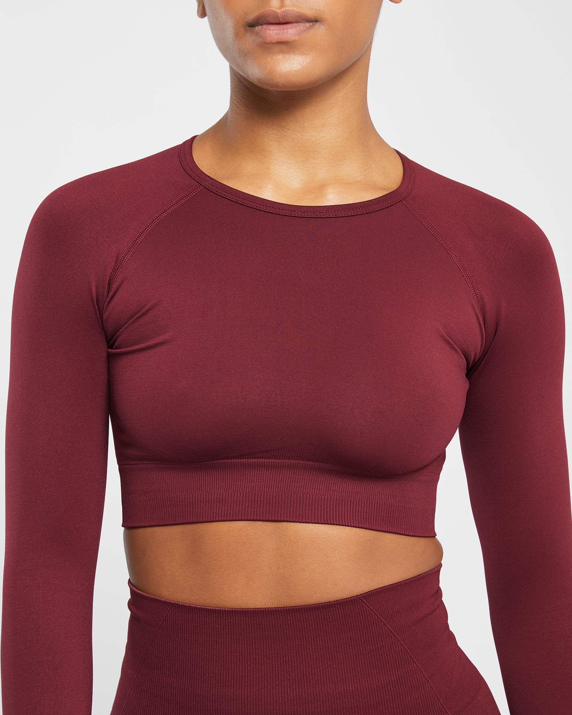 Empower Seamless Long Sleeve Crop Top - Red Wine