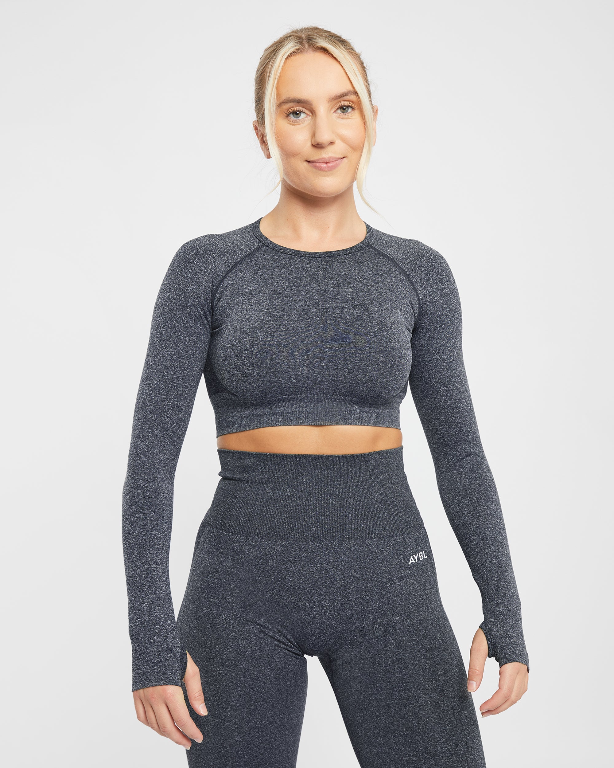 Empower Seamless Long Sleeve Crop Top - Black Marl