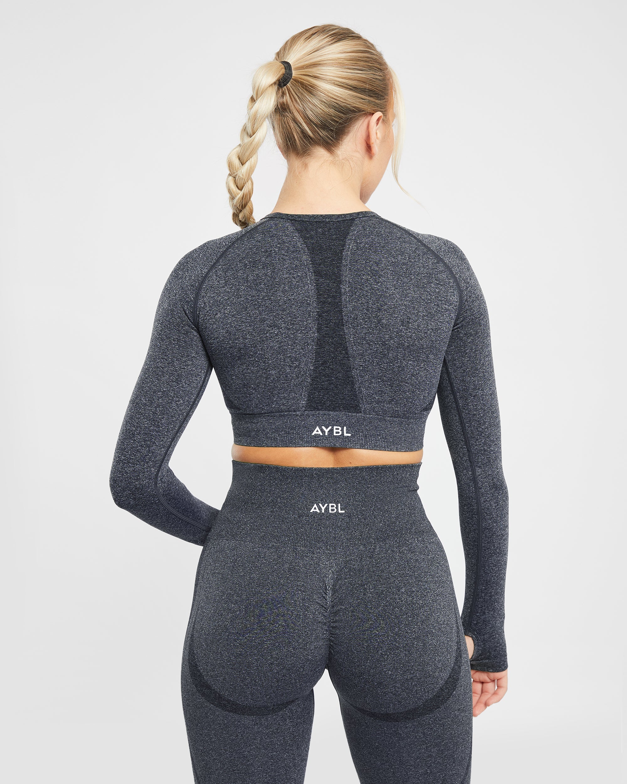 Empower Seamless Long Sleeve Crop Top - Black Marl