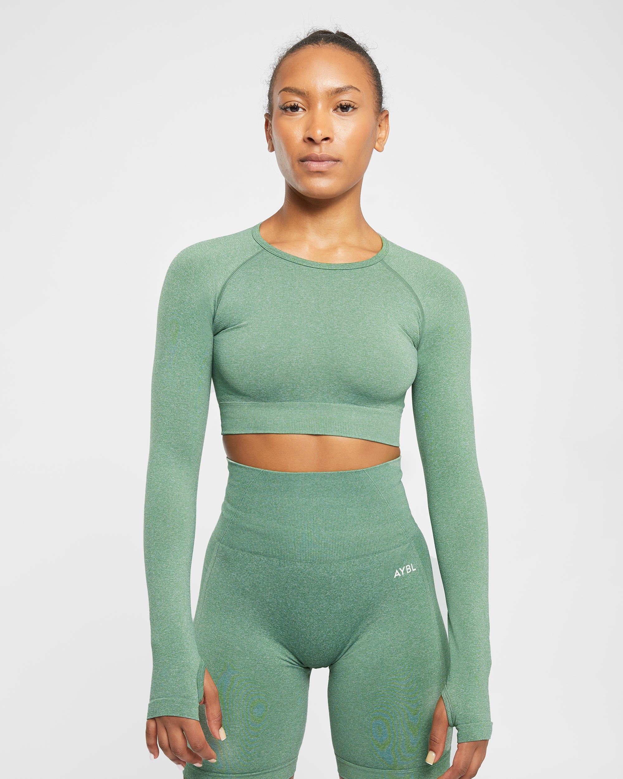 Empower Seamless Long Sleeve Crop Top - Olive Marl