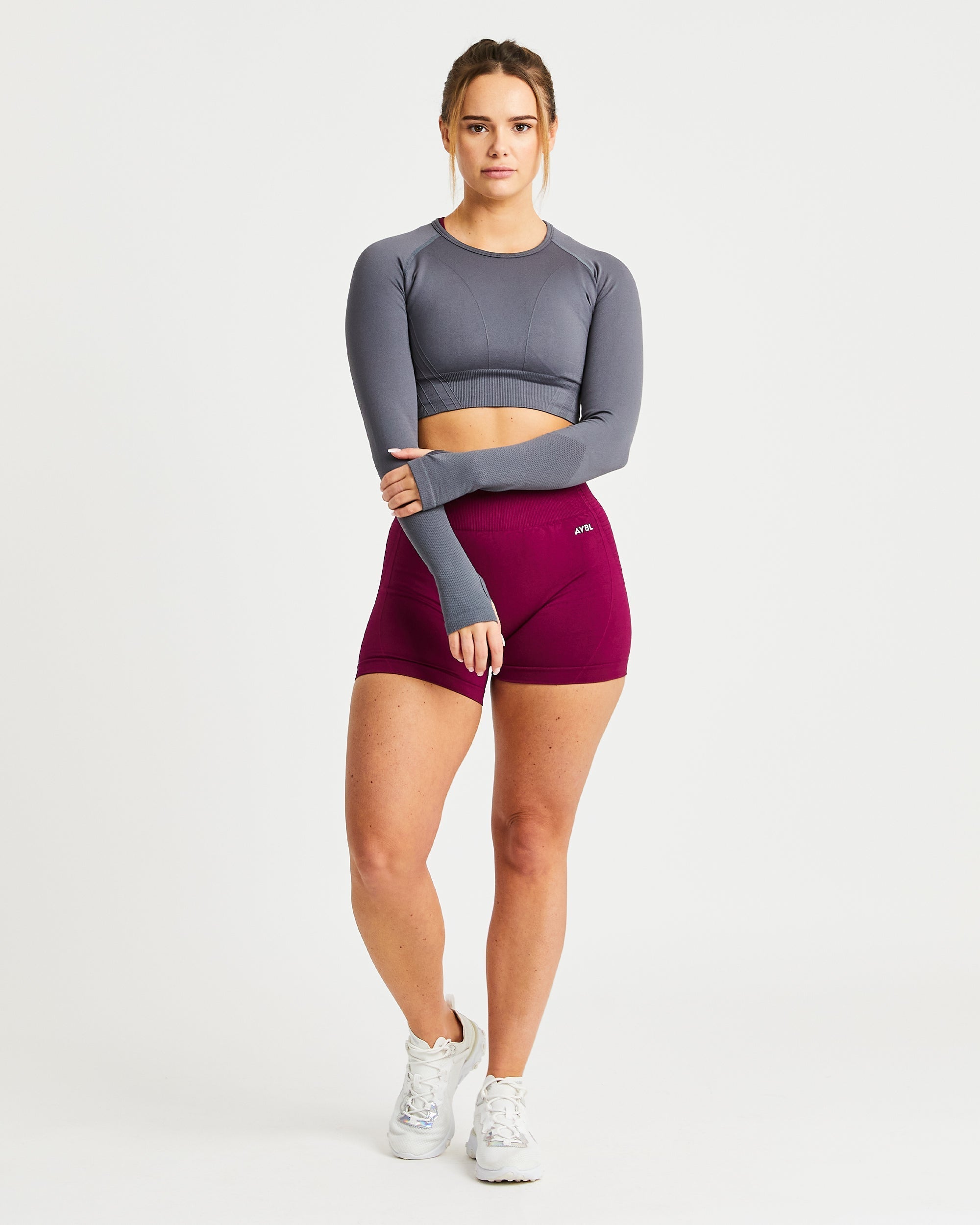 Balance V2 Seamless Long Sleeve Crop Top - Castlerock Grey