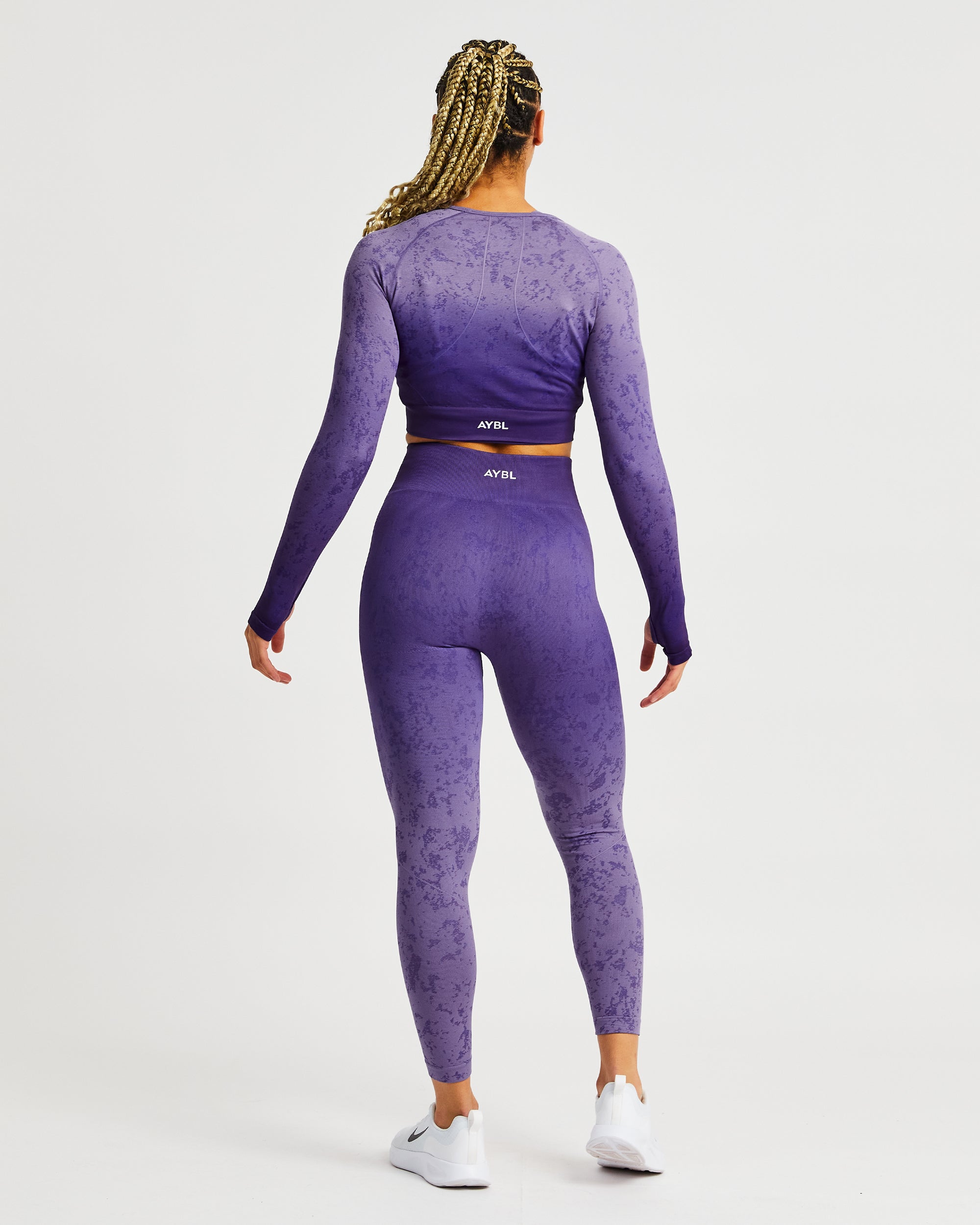 Flare Seamless Long Sleeve Crop Top - Purple