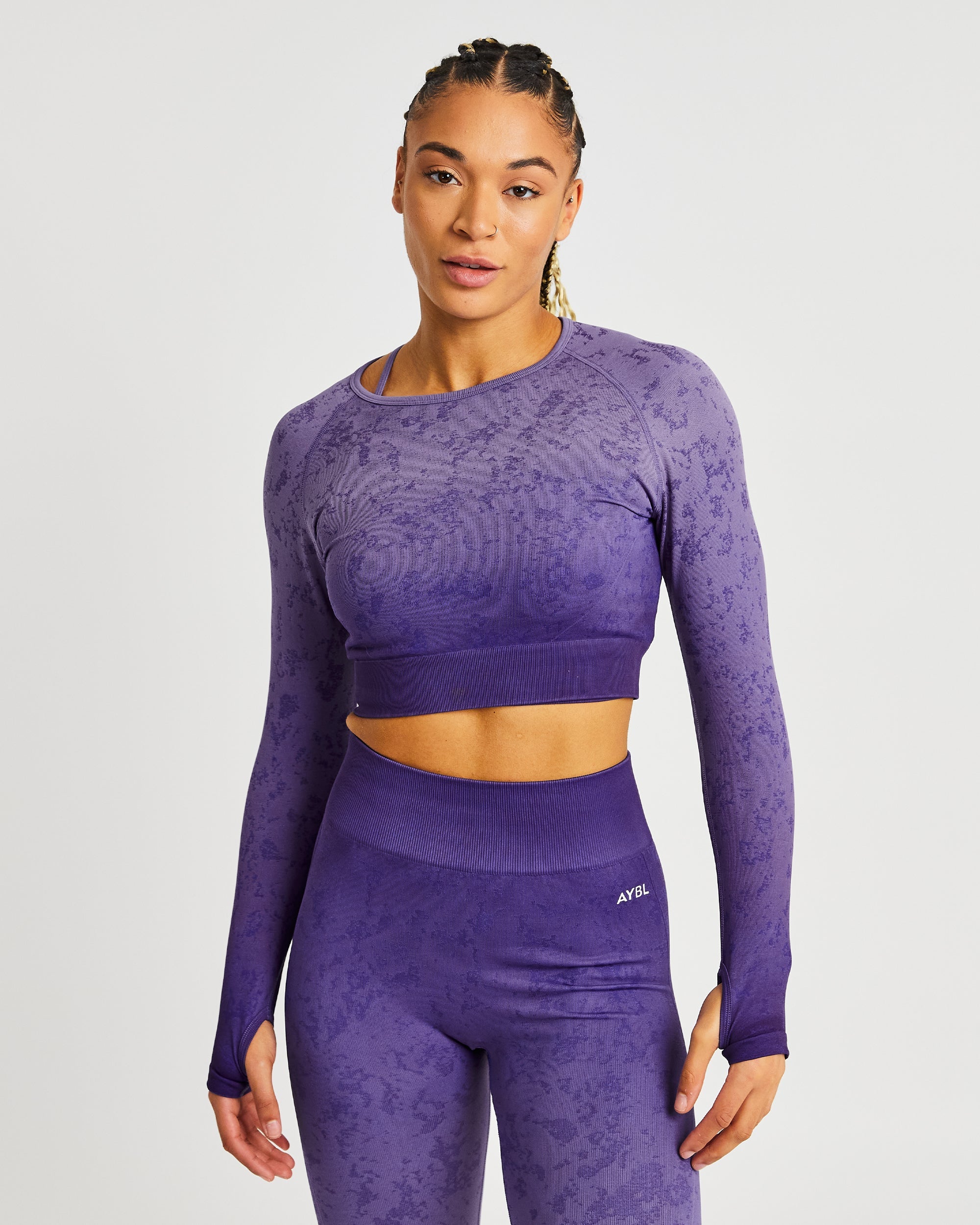 Flare Seamless Long Sleeve Crop Top - Purple