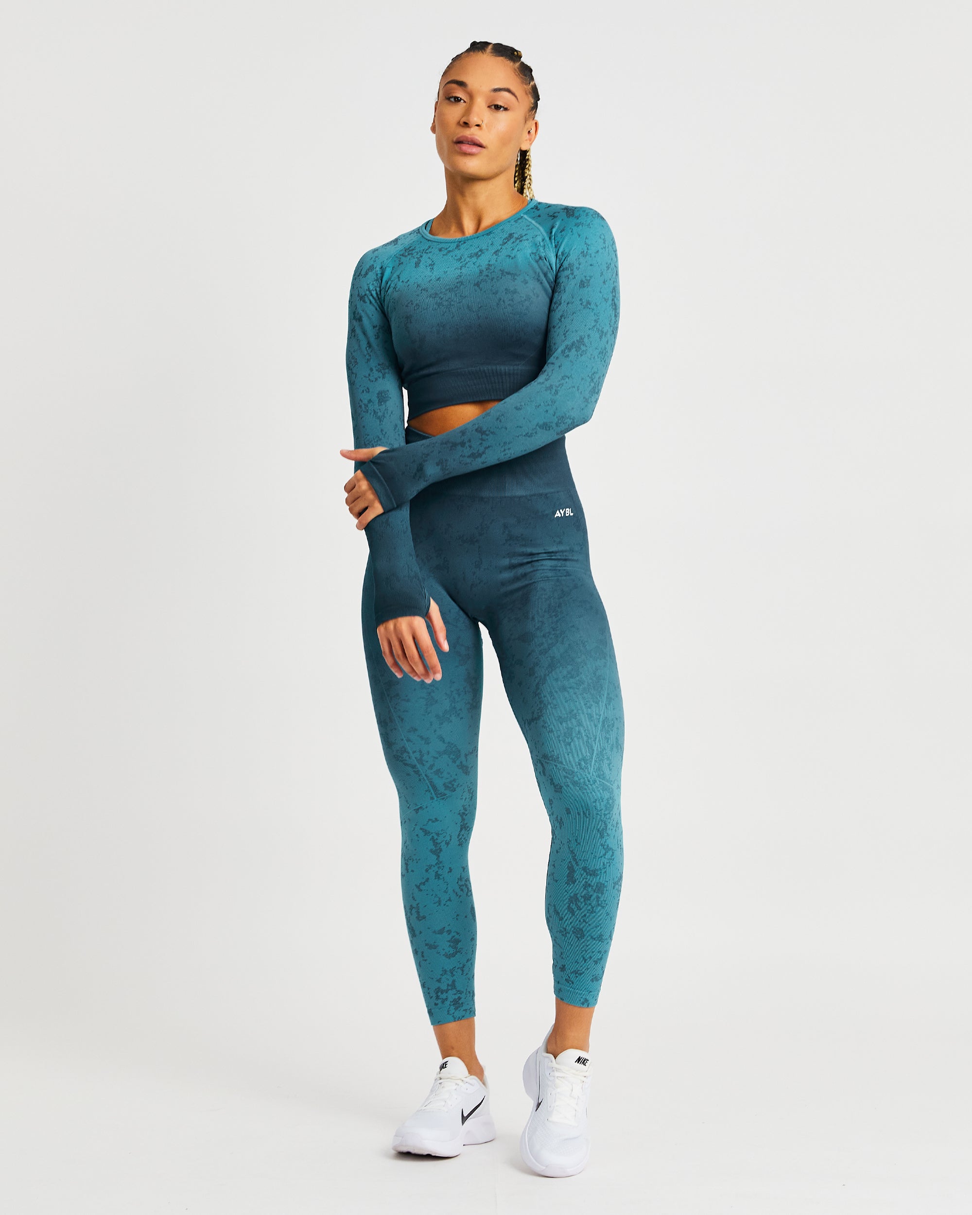 Flare Seamless Long Sleeve Crop Top - Teal