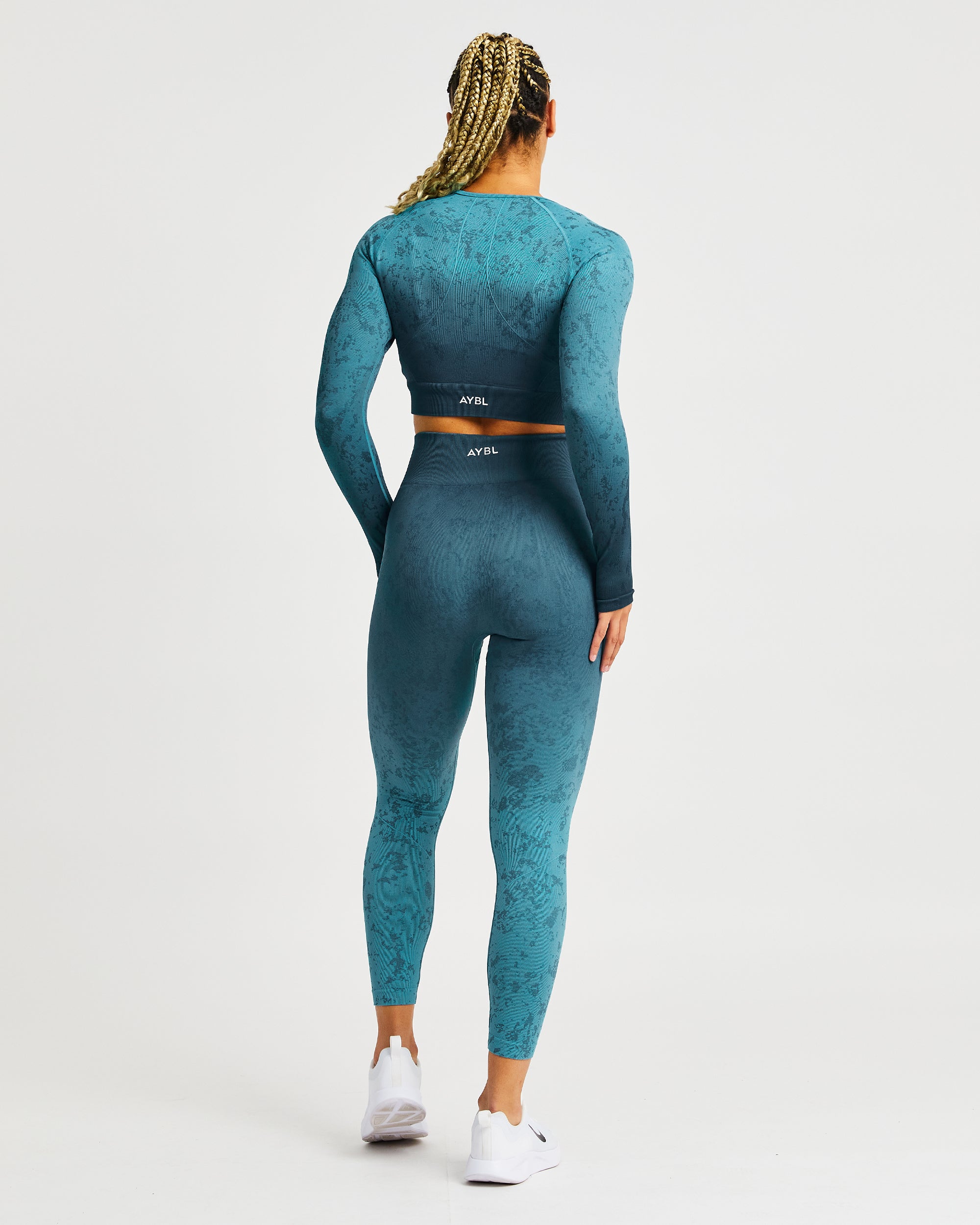 Flare Seamless Long Sleeve Crop Top - Teal