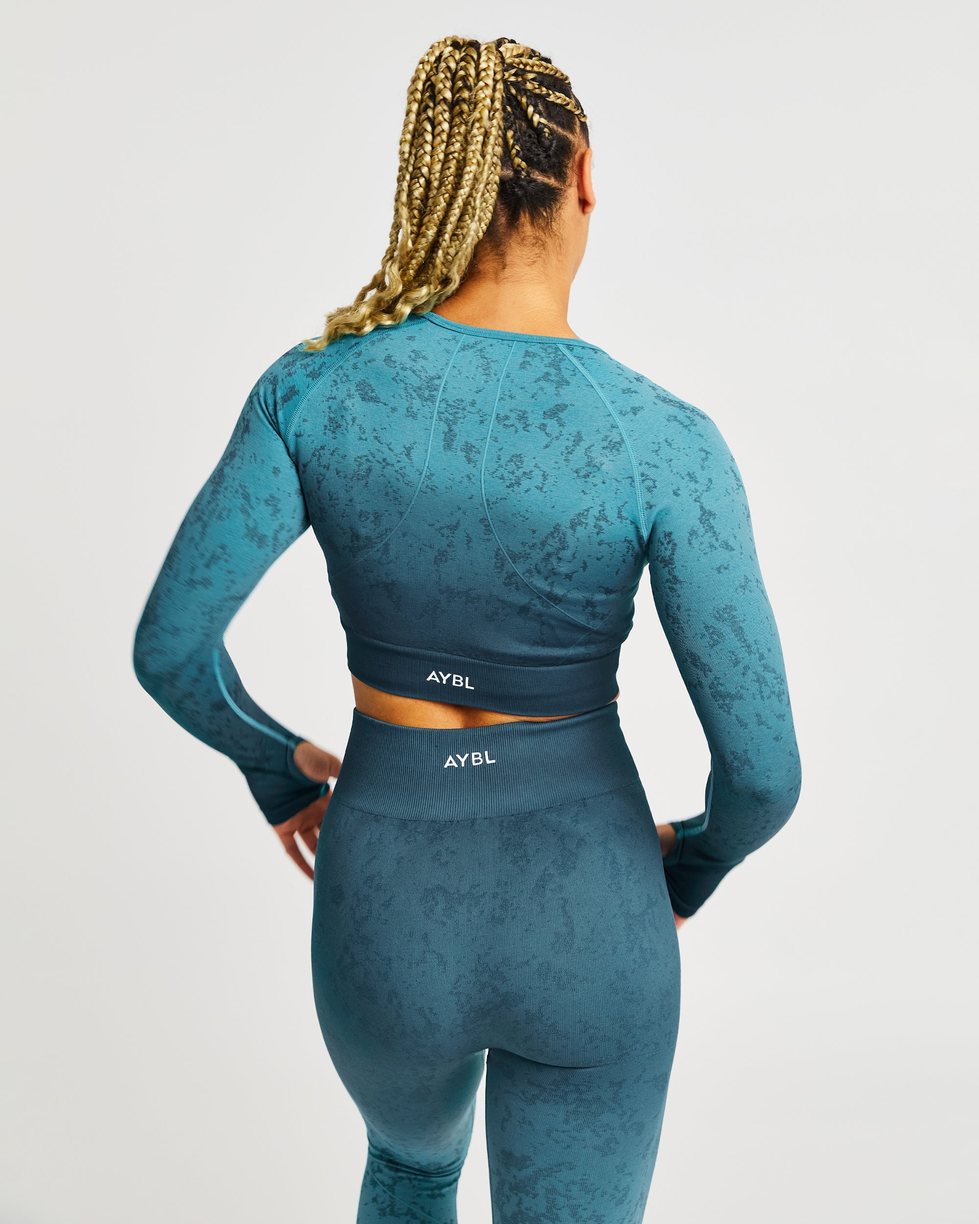 Flare Seamless Long Sleeve Crop Top - Teal