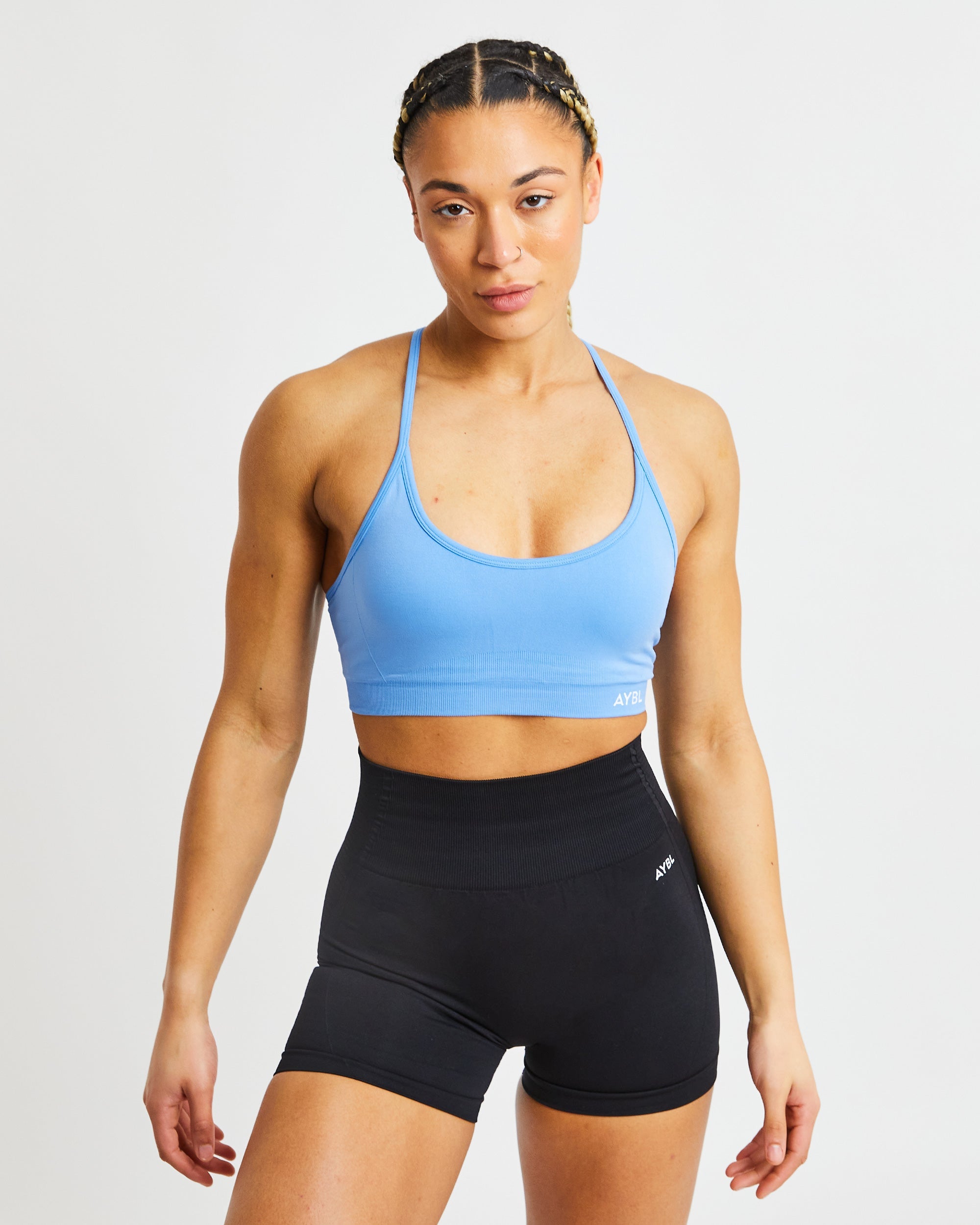 Essential Seamless V Neck Sports Bra - Spring Blue