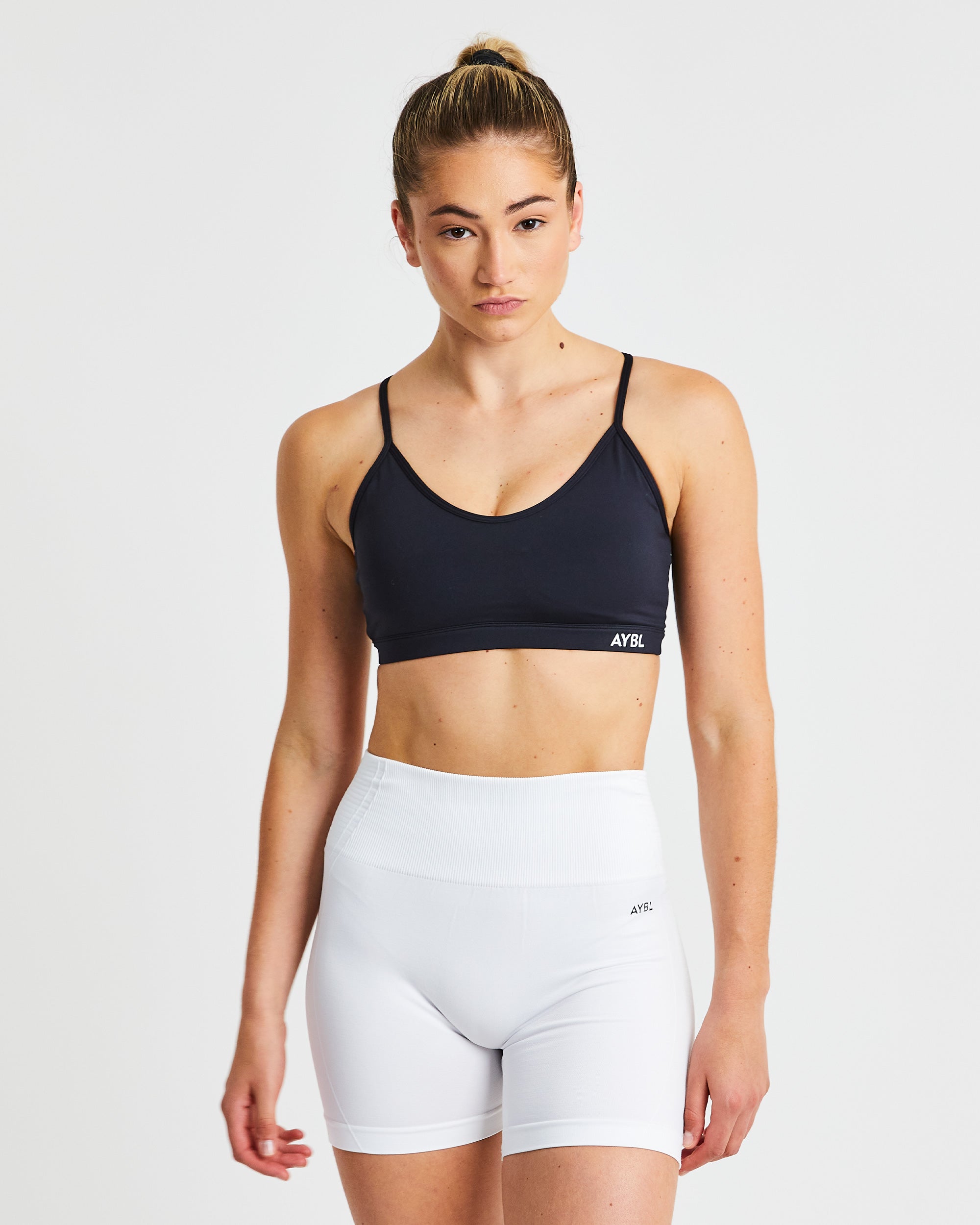 Essential V Neck Sports Bra - Black