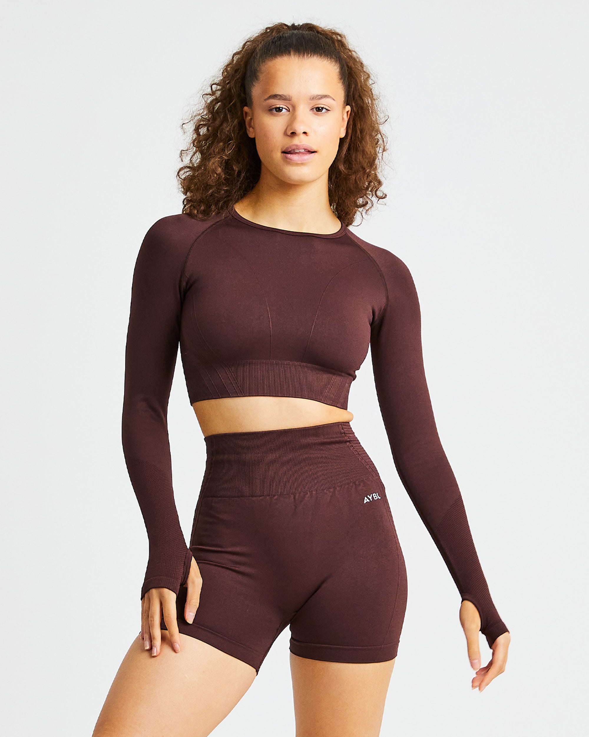 Balance V2 Seamless Long Sleeve Crop Top - Chocolate Brown