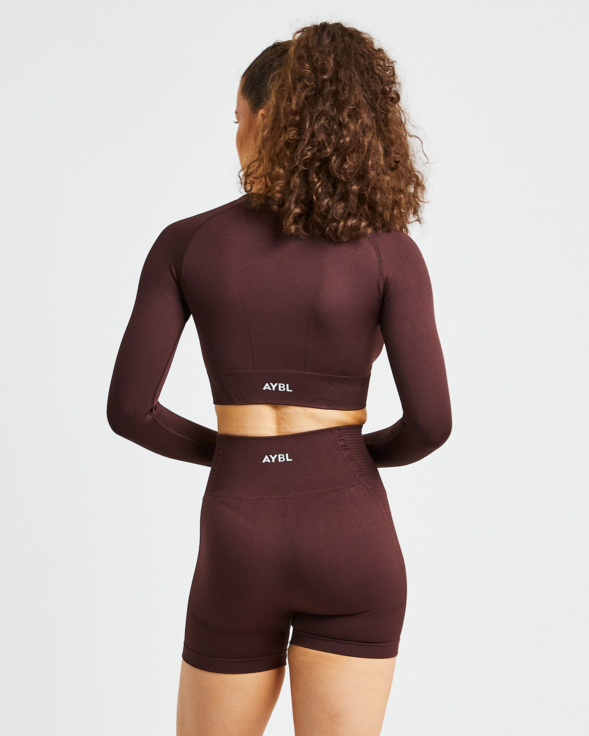 Balance V2 Seamless Long Sleeve Crop Top - Chocolate Brown