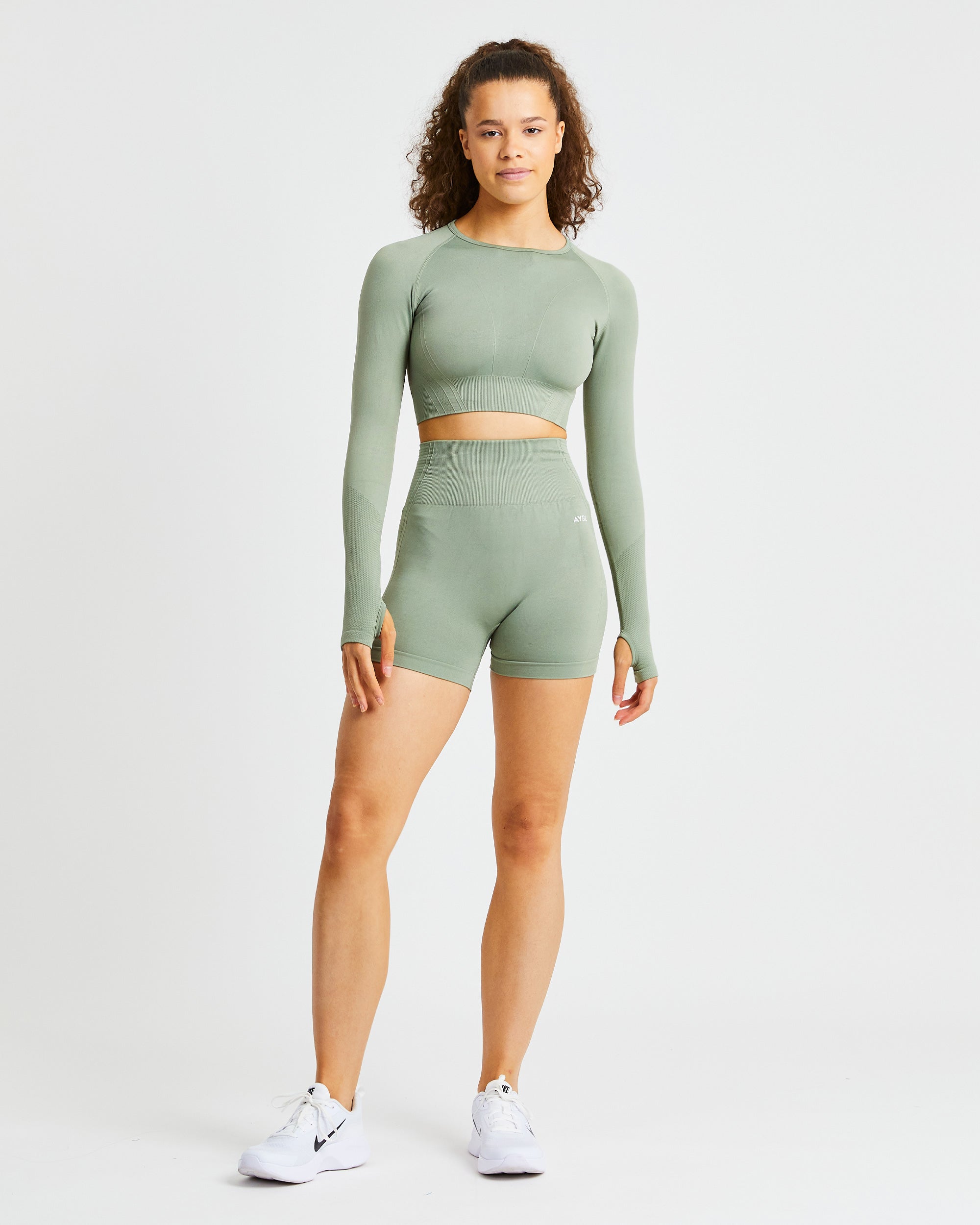 Balance V2 Seamless Long Sleeve Crop Top - Olive Green