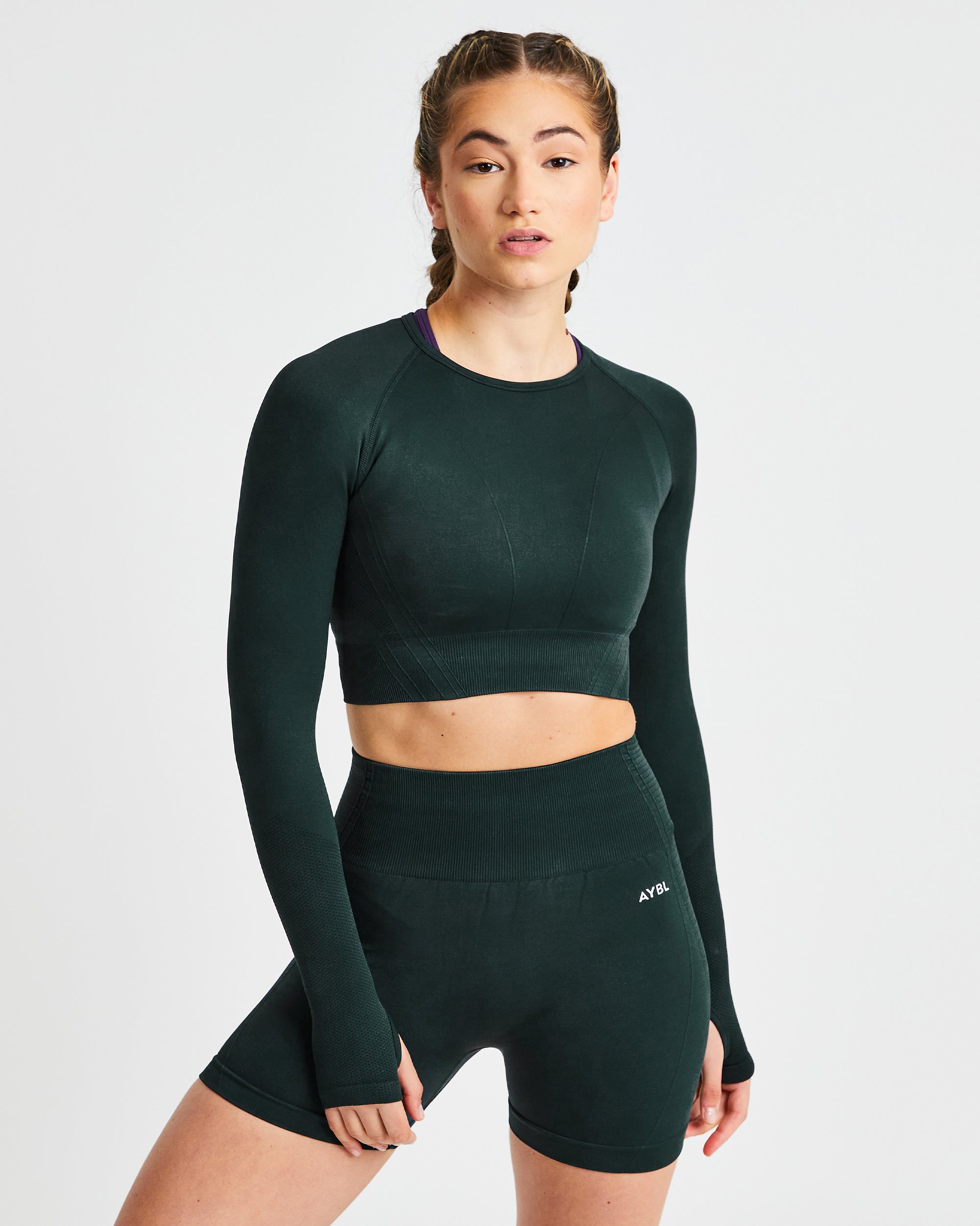 Balance V2 Seamless Long Sleeve Crop Top - Forest Green