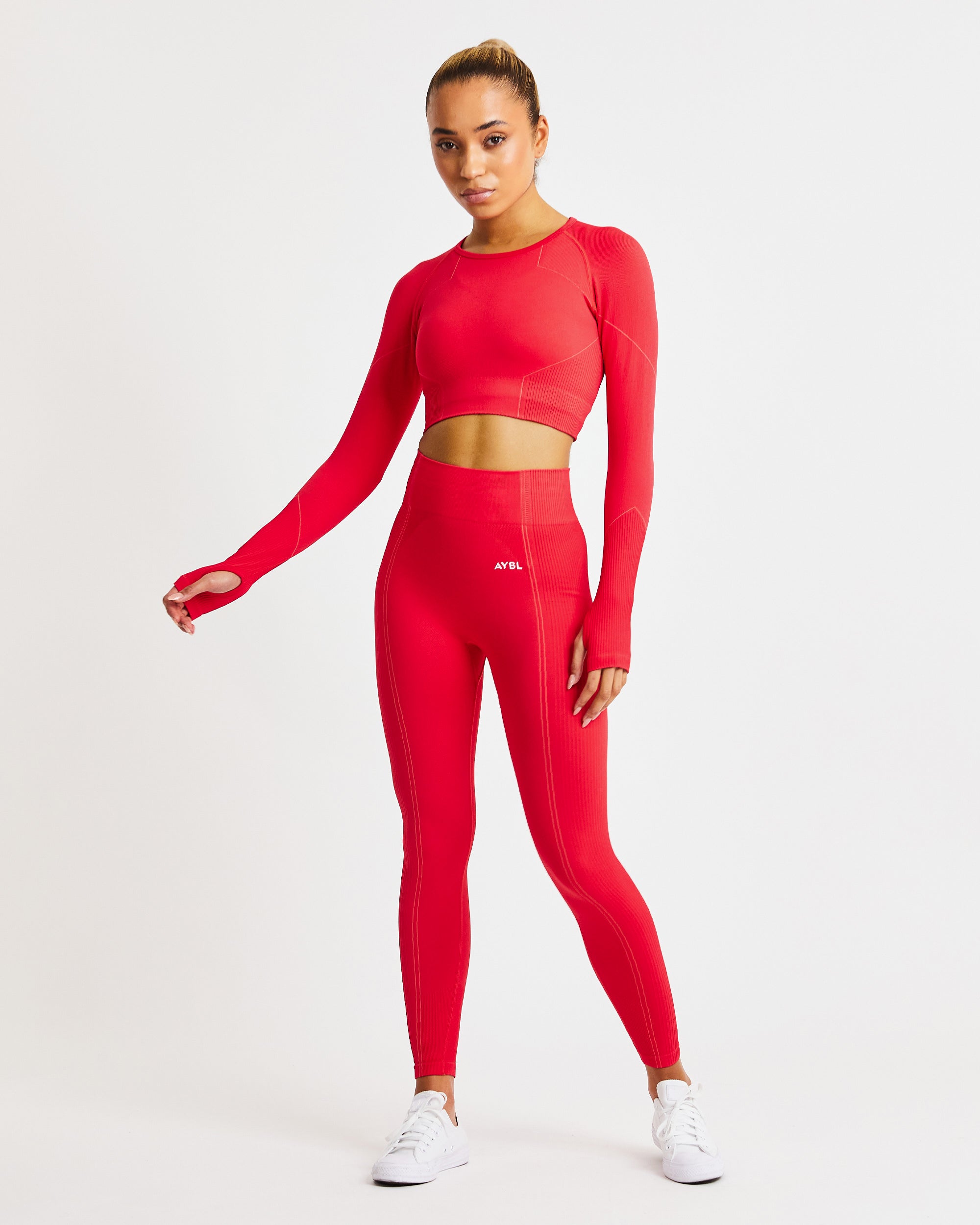 Reflex Seamless Long Sleeve Crop Top - Red