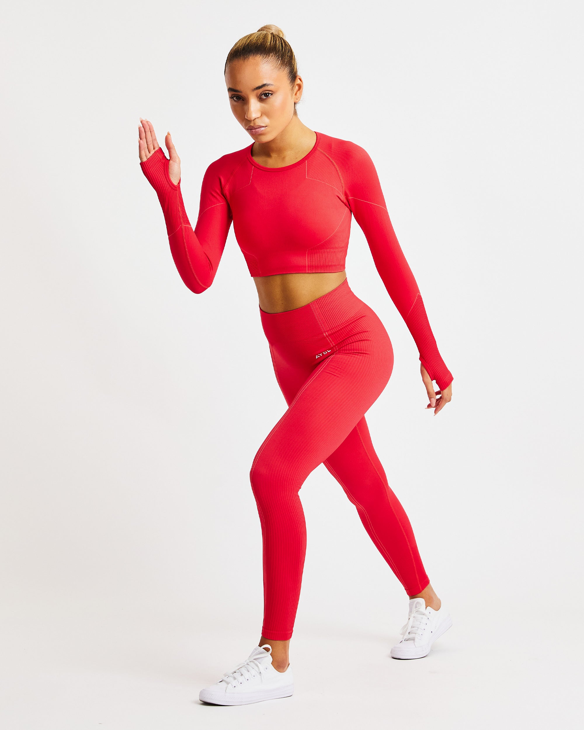 Reflex Seamless Long Sleeve Crop Top - Red