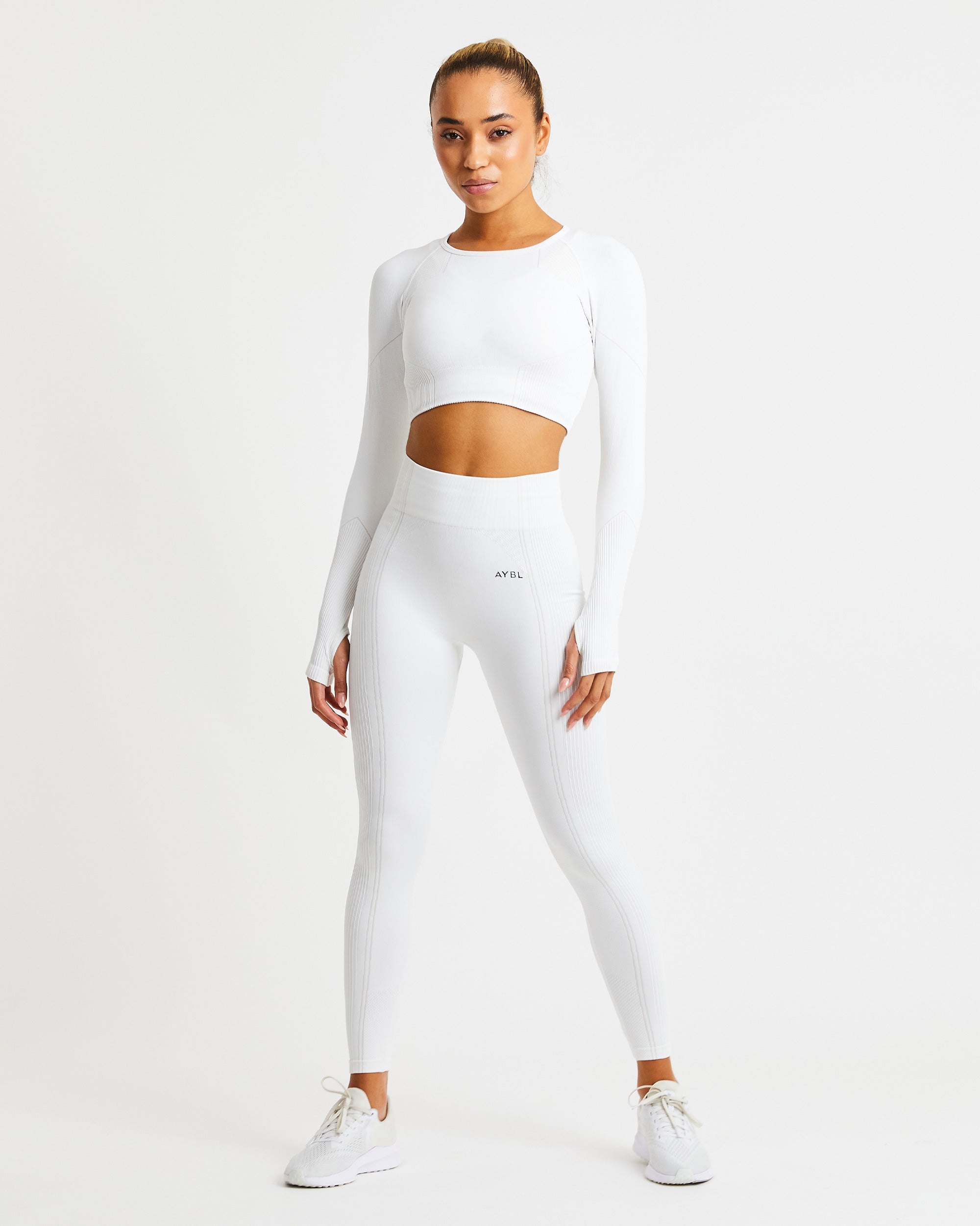 Reflex Seamless Long Sleeve Crop Top - White