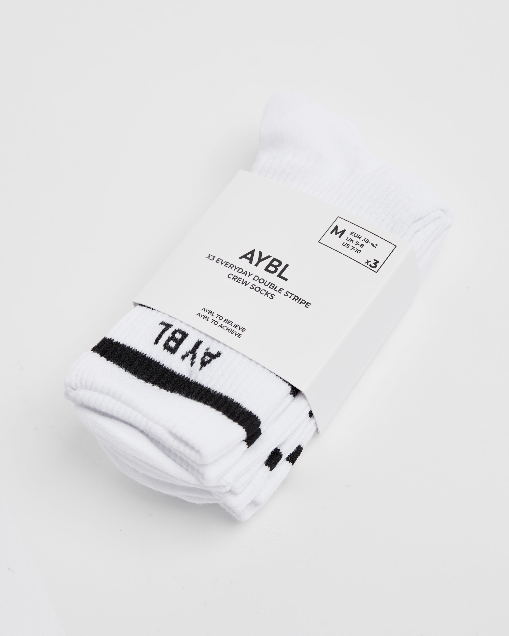 Everyday Double Stripe Crew Socks (3 Pack) - White