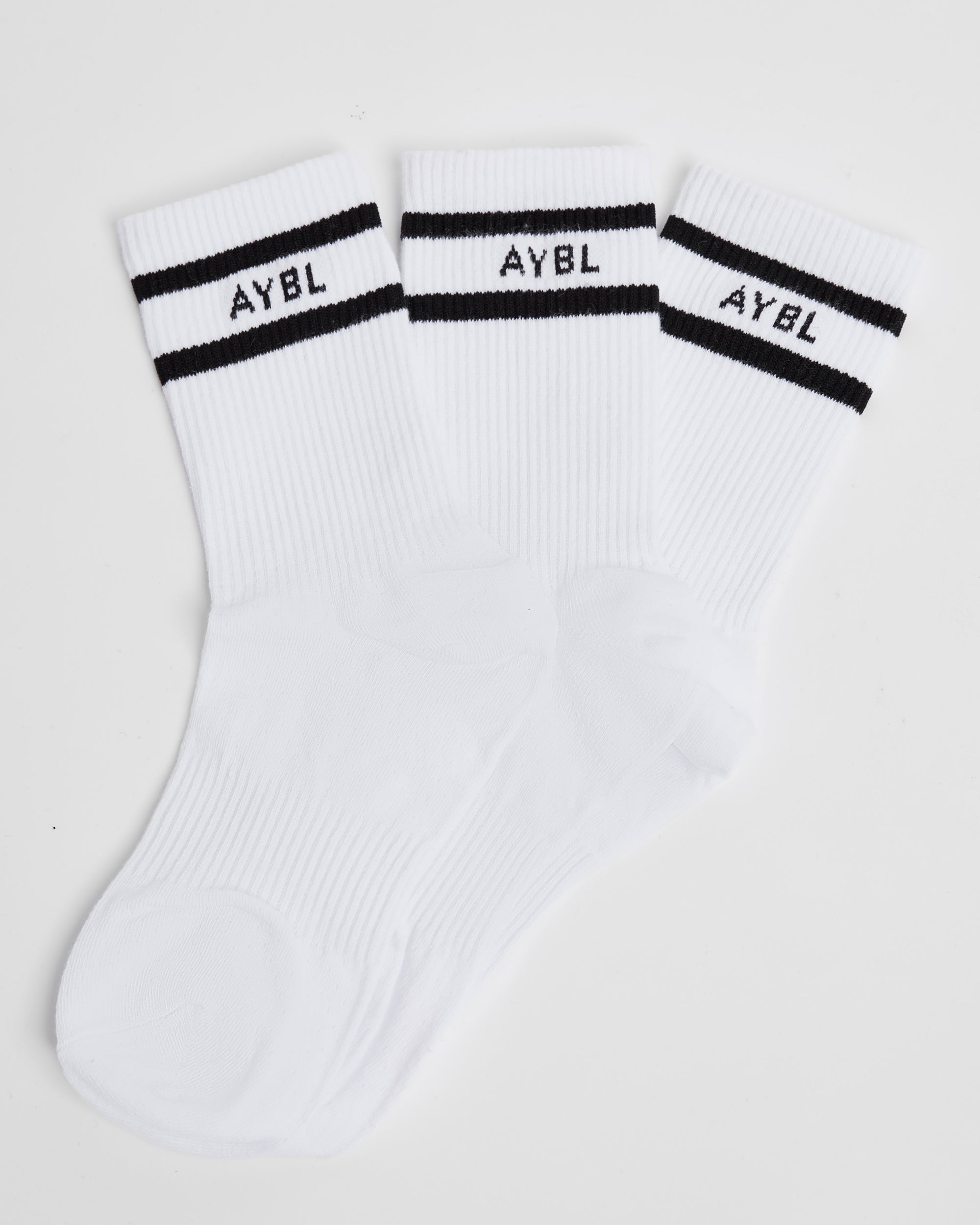 Everyday Double Stripe Crew Socks (3 Pack) - White