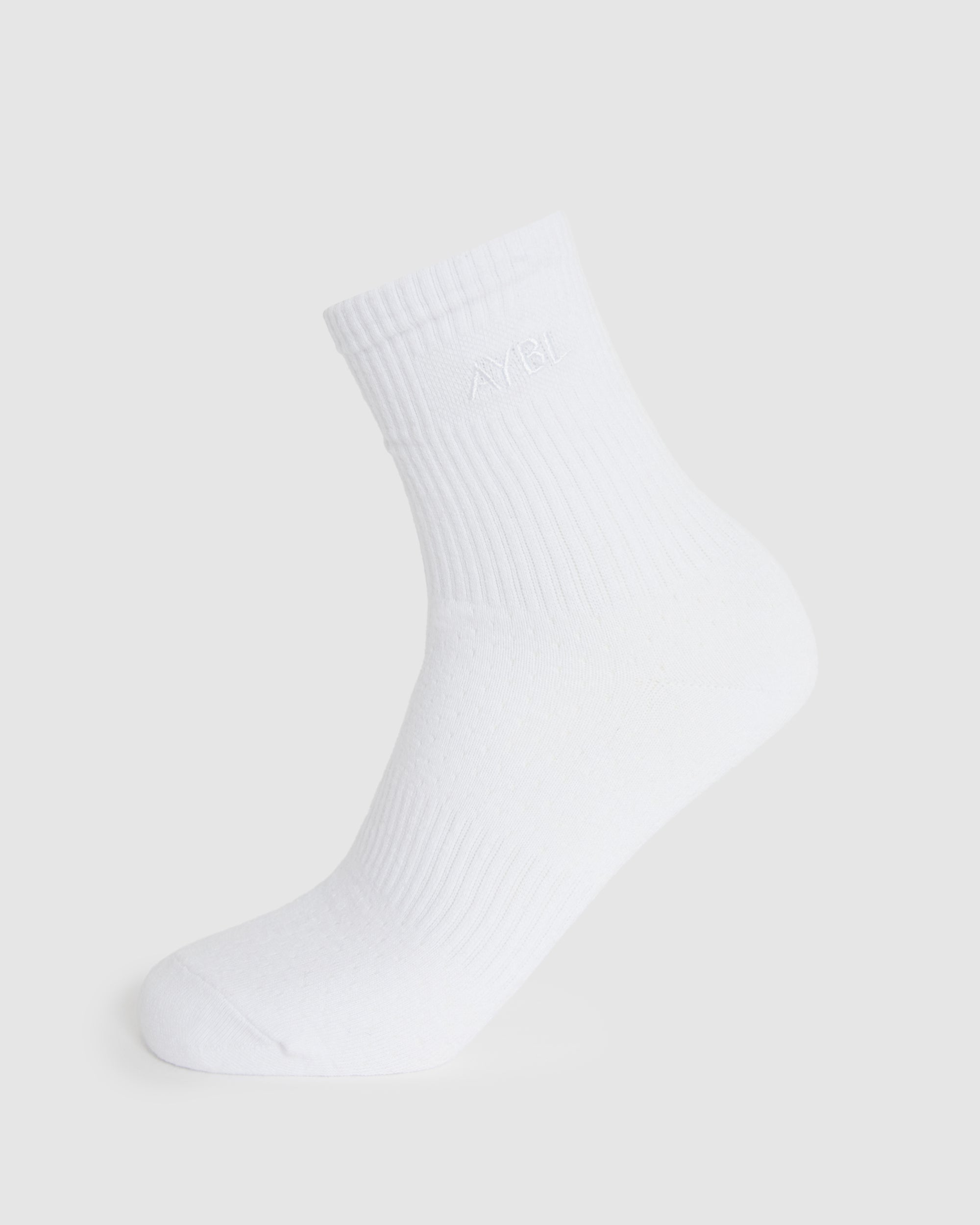 Tonal Embroidered Crew Socks - White