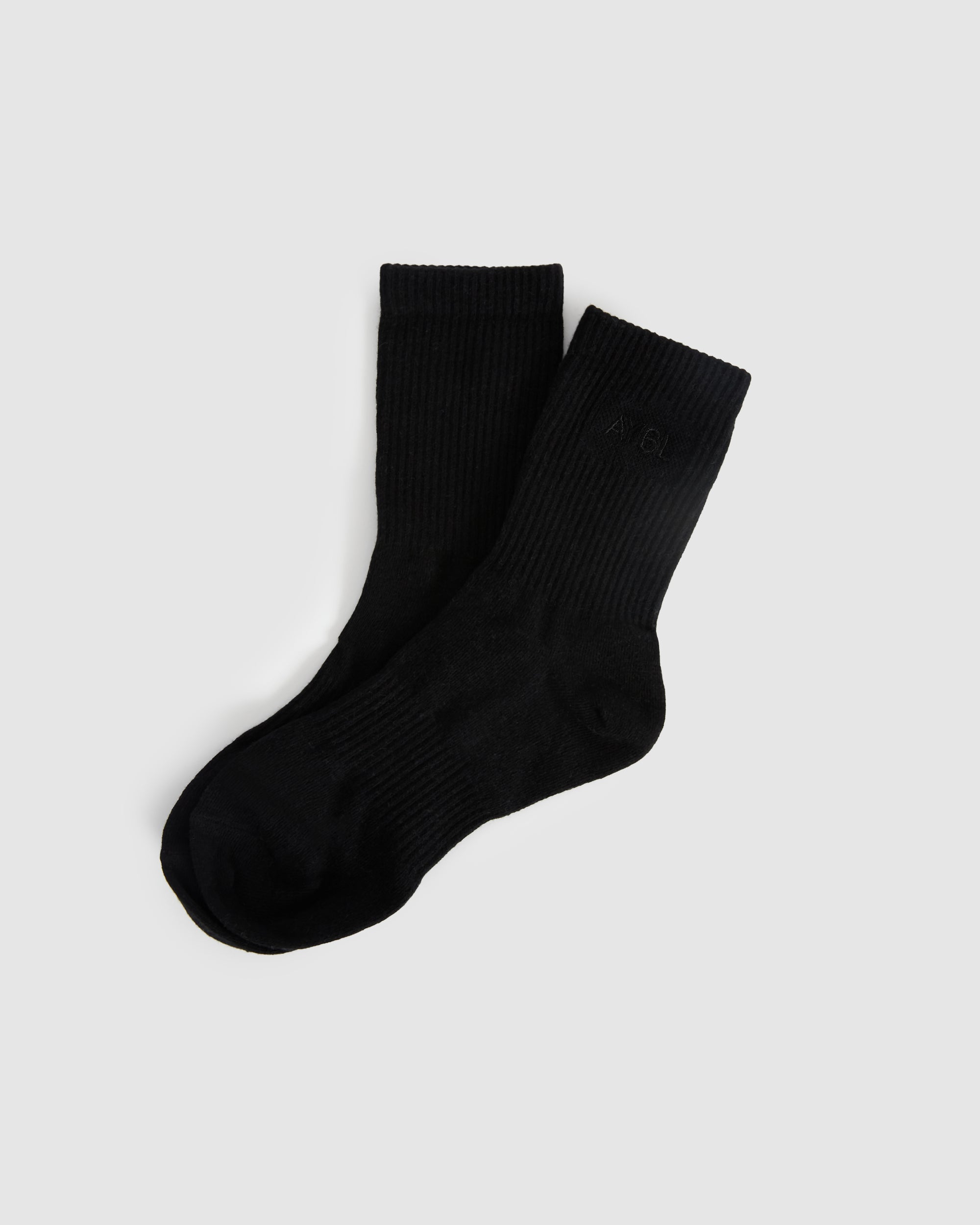 Tonal Embroidered Crew Socks - Black