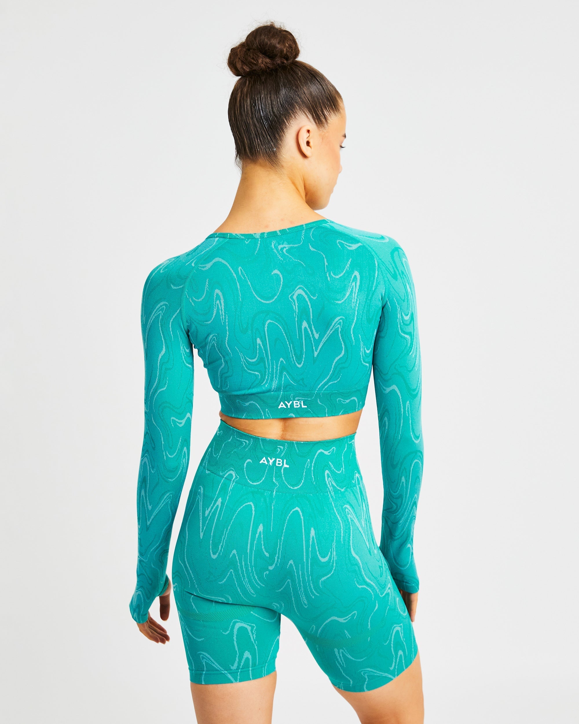 Velocity Seamless Long Sleeve Crop Top - Turquoise