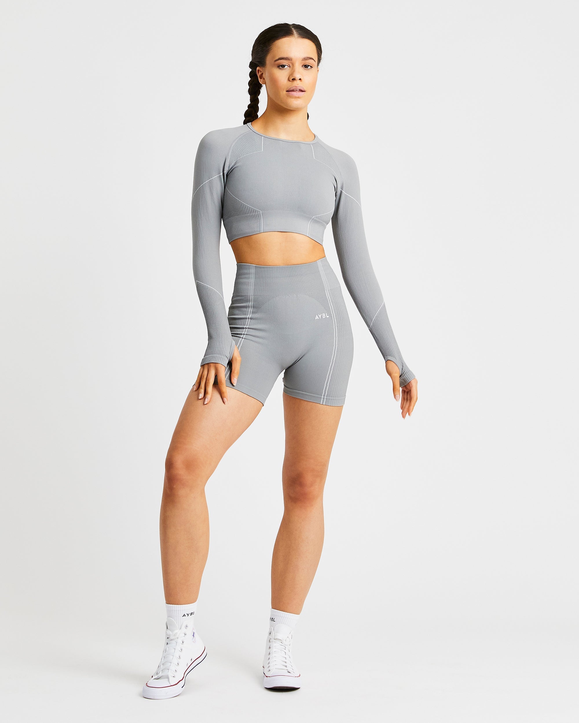 Reflex Seamless Long Sleeve Crop Top - Grey