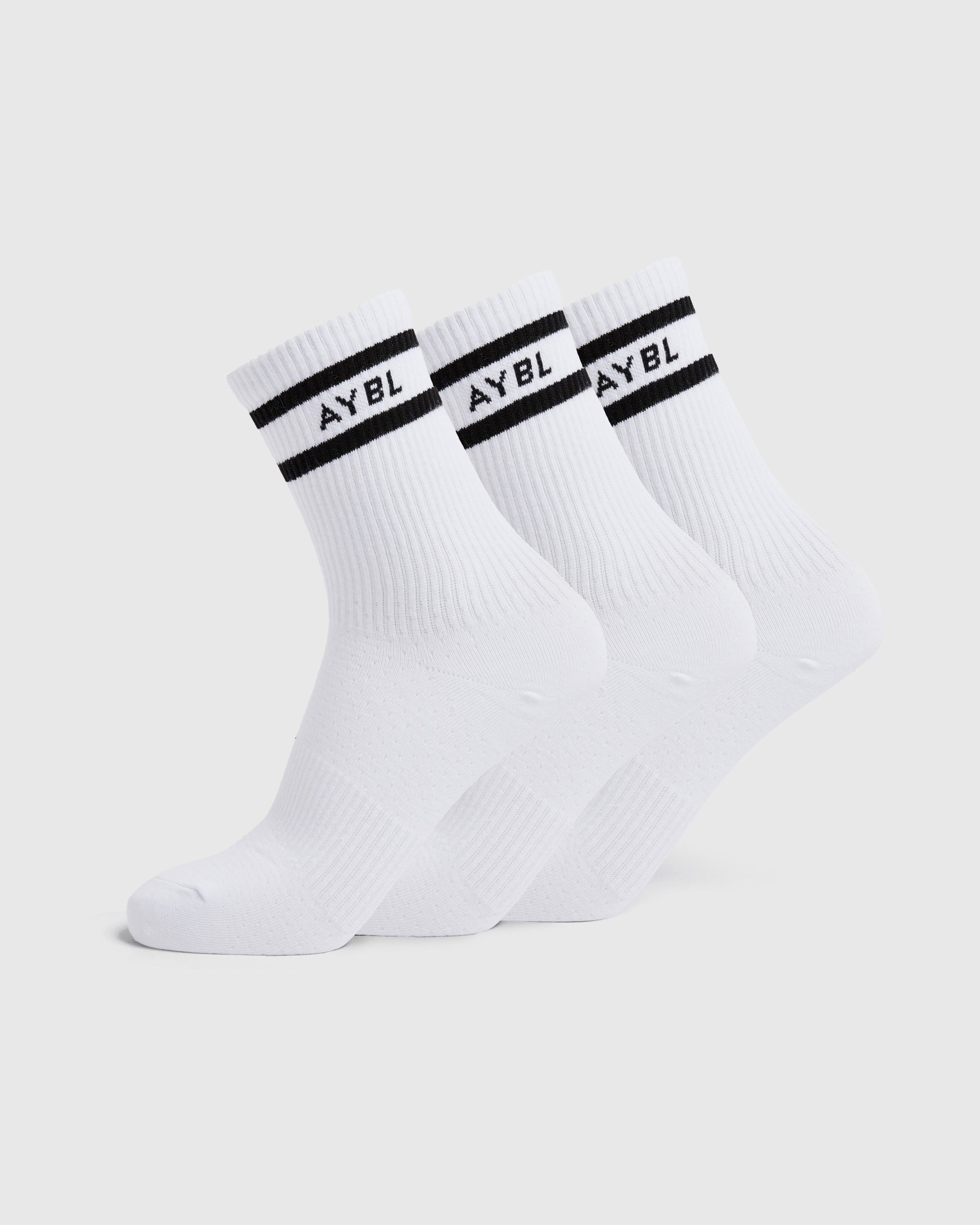 Everyday Double Stripe Crew Socks (3 Pack) - White