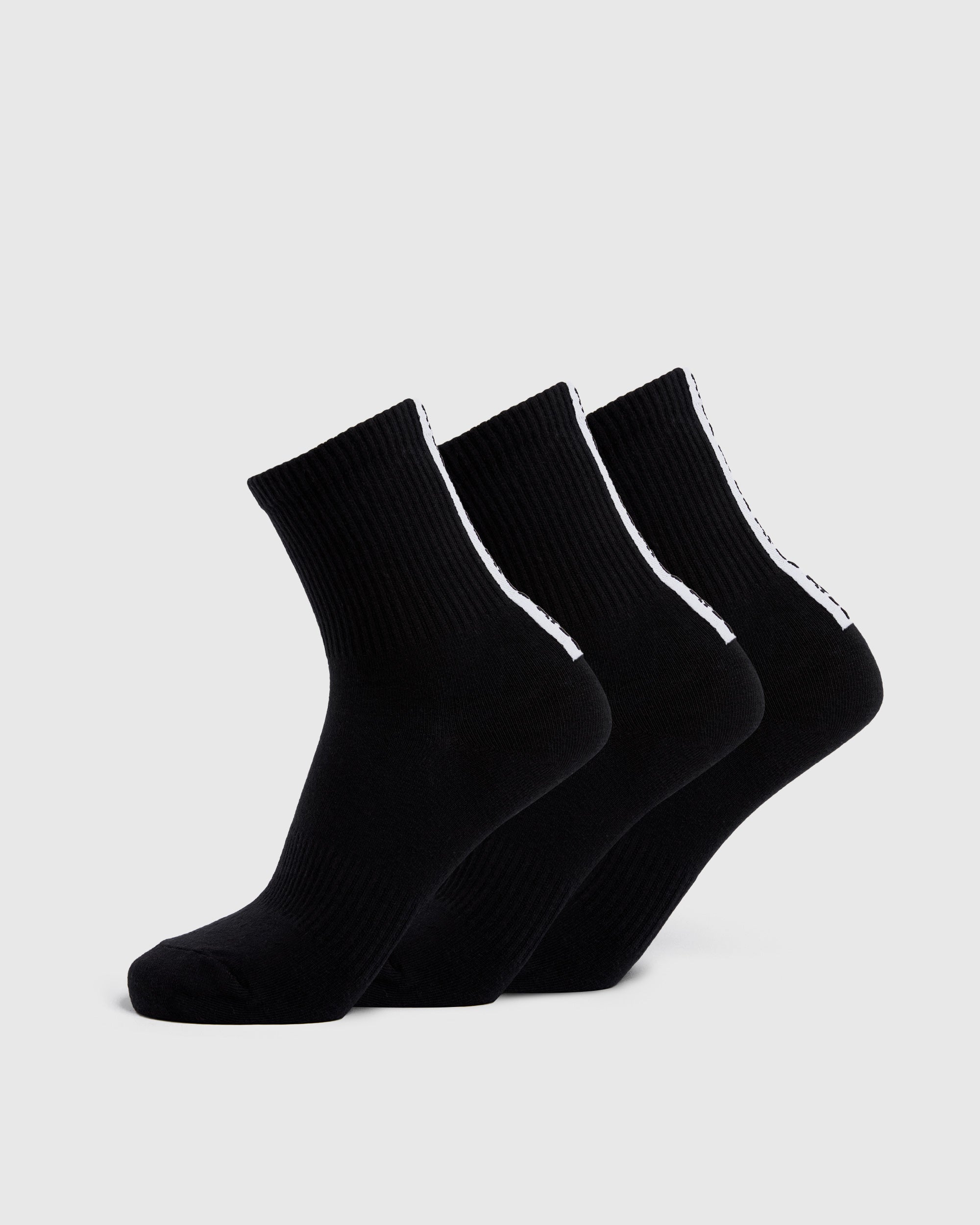 Everyday Back Stripe Crew Socks (3 Pack) - Black